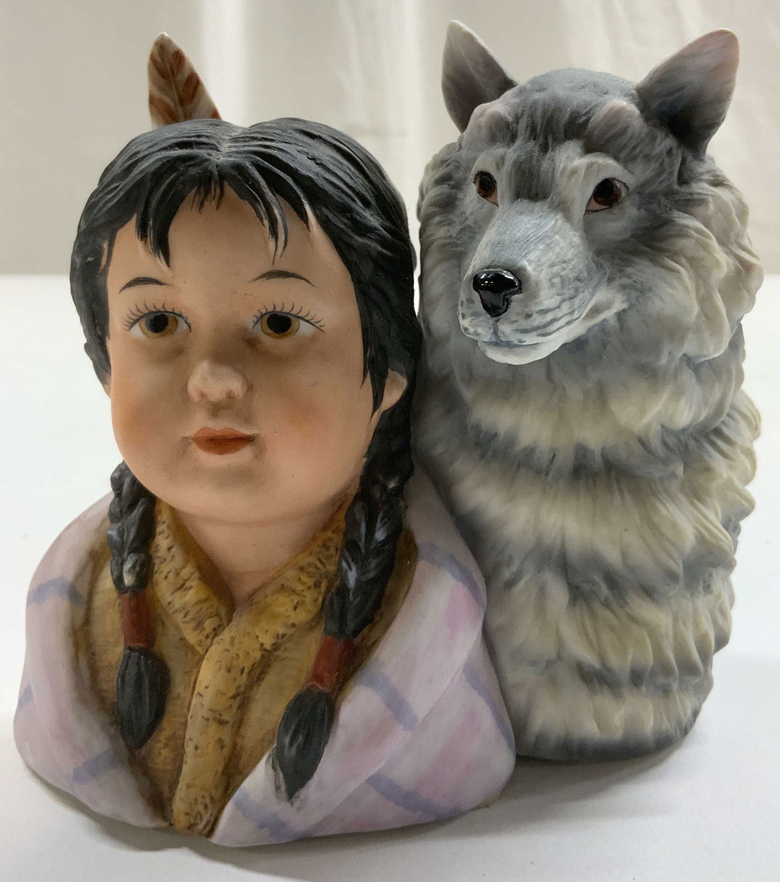ARTAFFECTS LTD Loyal Alliance PERILLO Figural 1989: Underside reads ARTAFFECTS LTD LOYAL ALLIANCE By PERILLO 1989. Piece depicts native child figure and wolf figure. Figure appears to be porcelain possible Bisque. Piece measures approximately 4.75 inch
