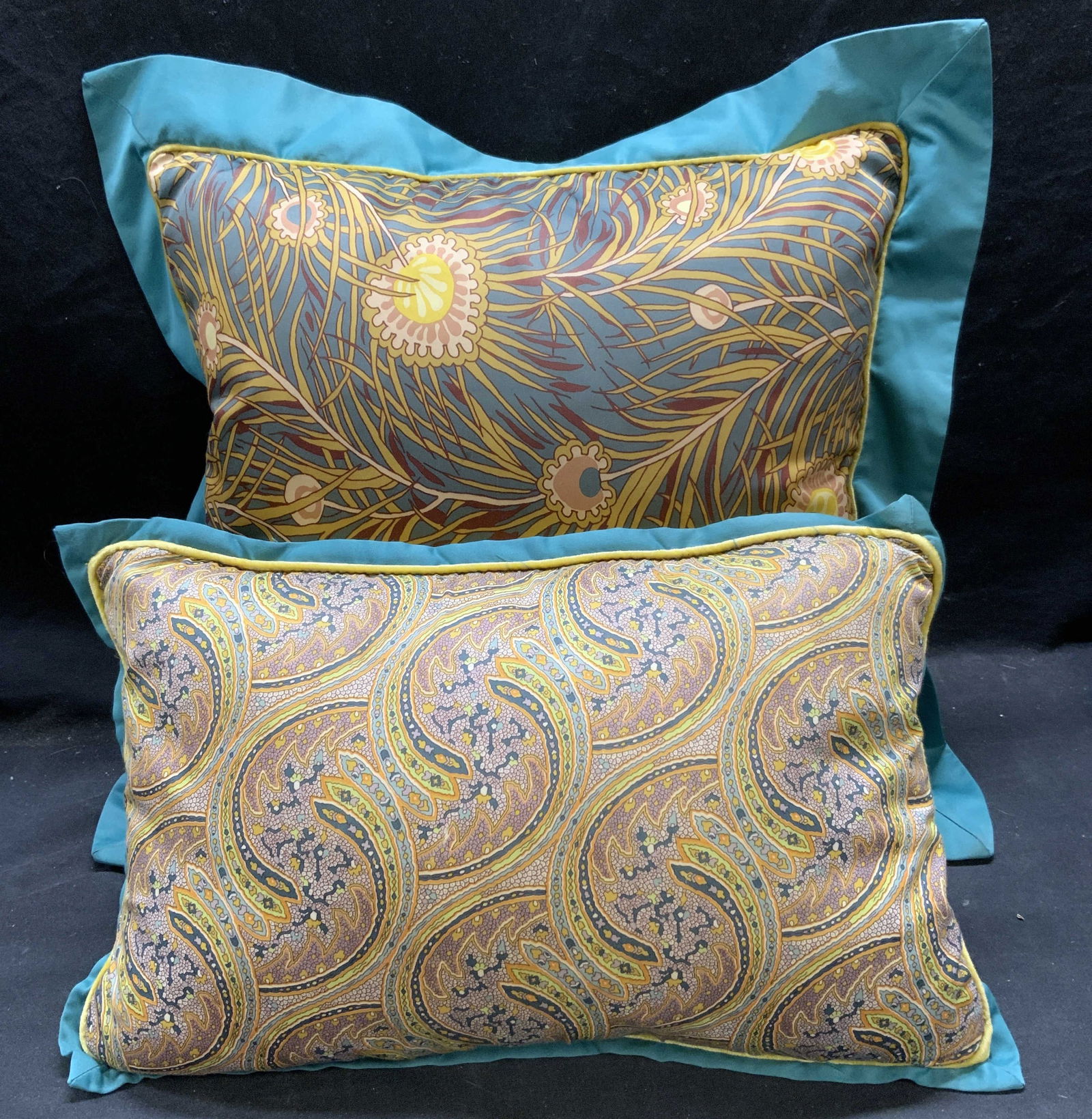 Lot 2 Blue & Yellow Velvet Satin Floral Pillows (1 of 10)