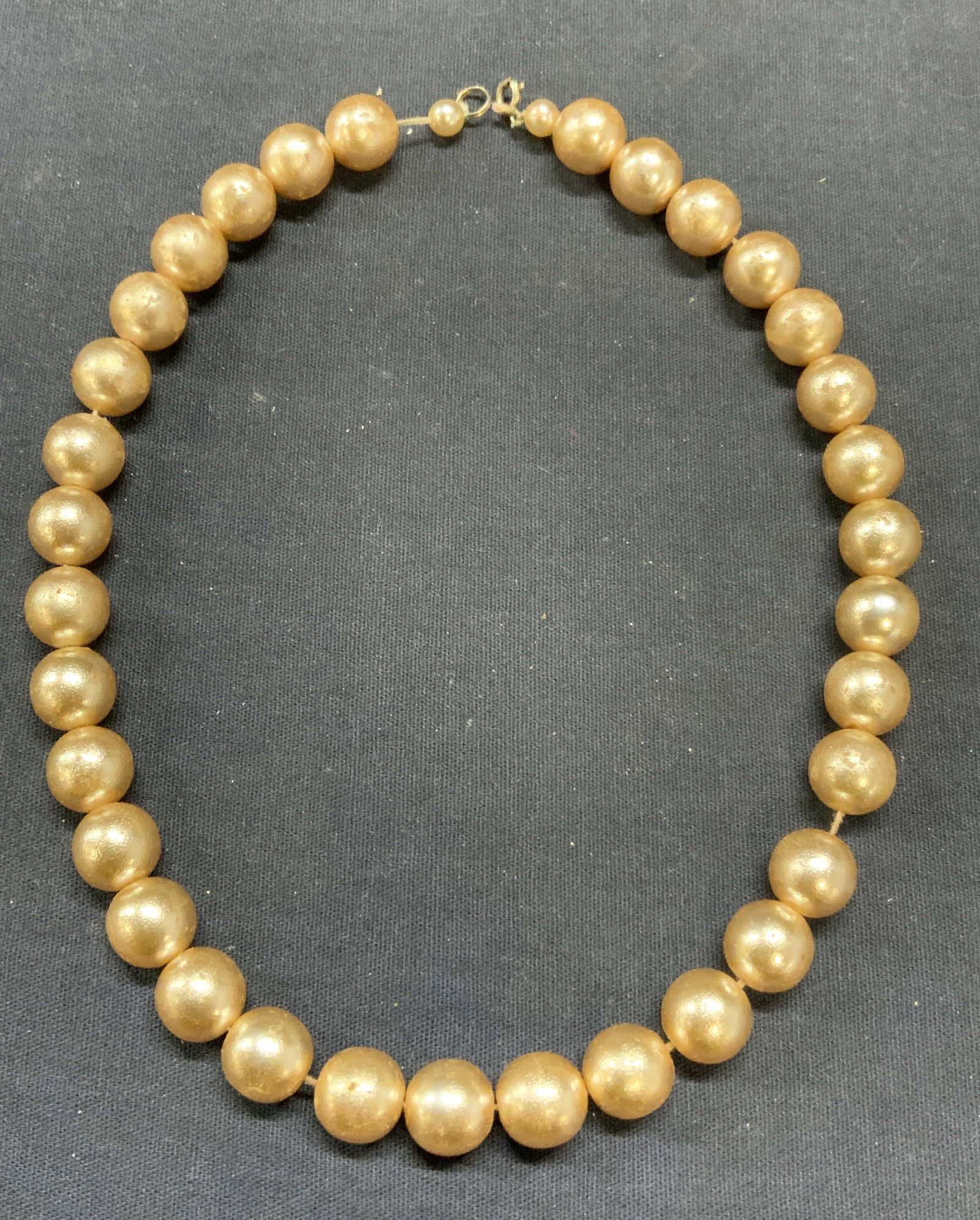 Faux Champagne Pearl Choker Necklace: Faux champagne pearl beaded choker necklace. Drop length approx. 8 inches. Some scratching observed. Estate jewelry, costume jewelry, cocktail jewelry, fashion jewelry, accessories, fashion accessorie