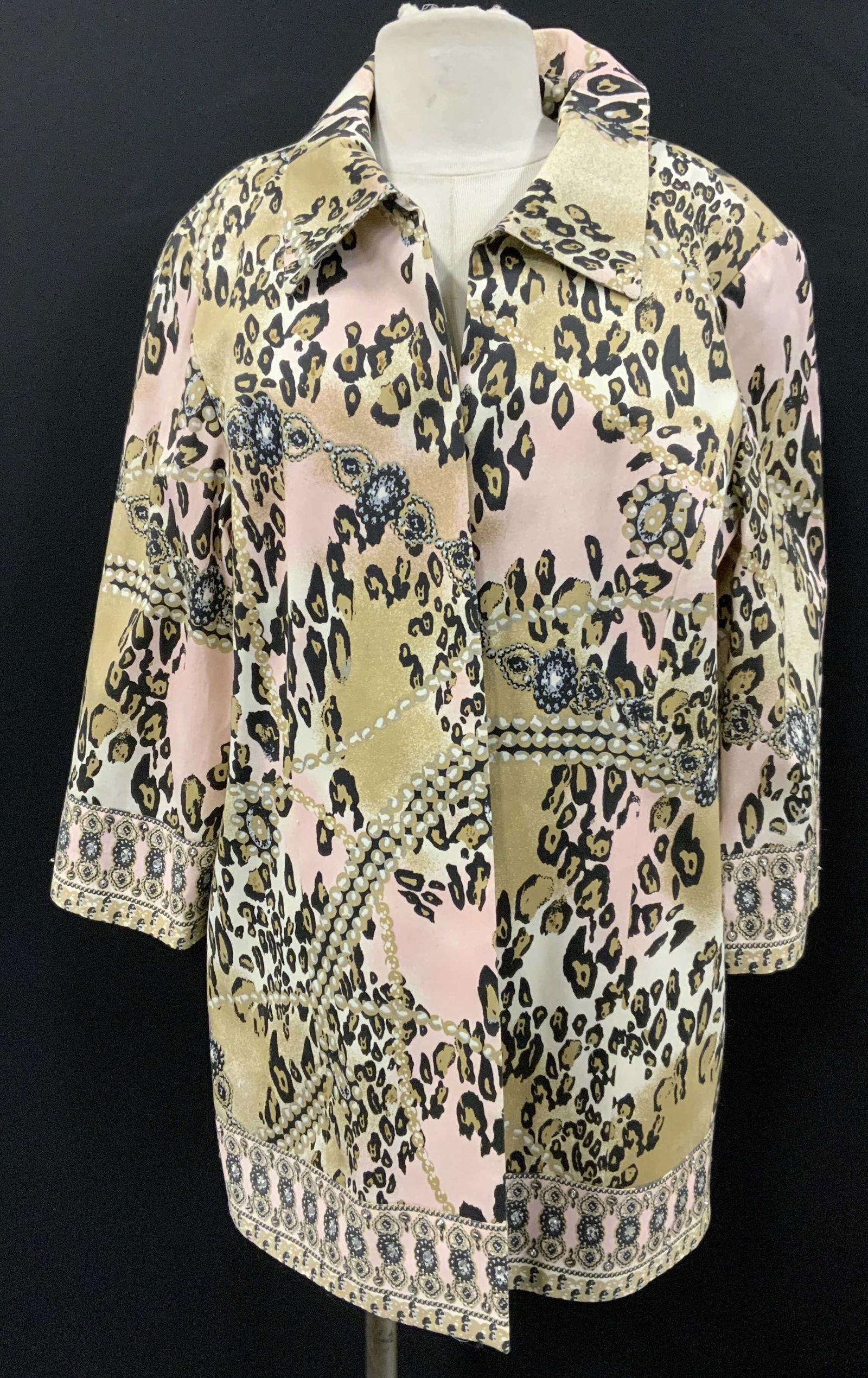 City Girl Pink & Tan Leopard Print Beaded Jacket (1 of 8)