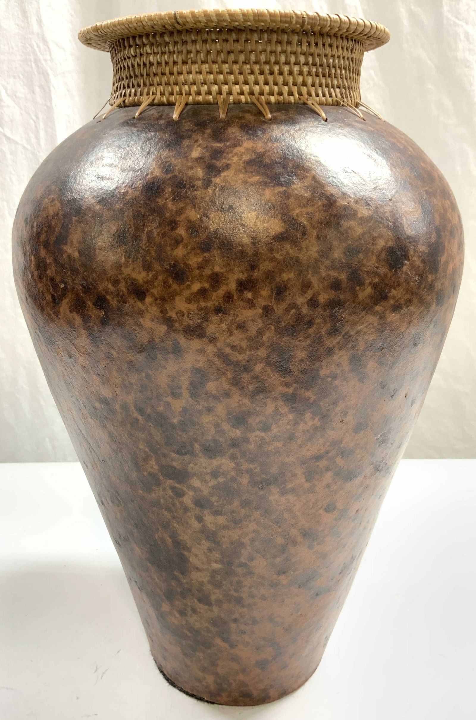 Tribal Ceramic Vase Vessel W Woven Wicker Rim (1 of 7)