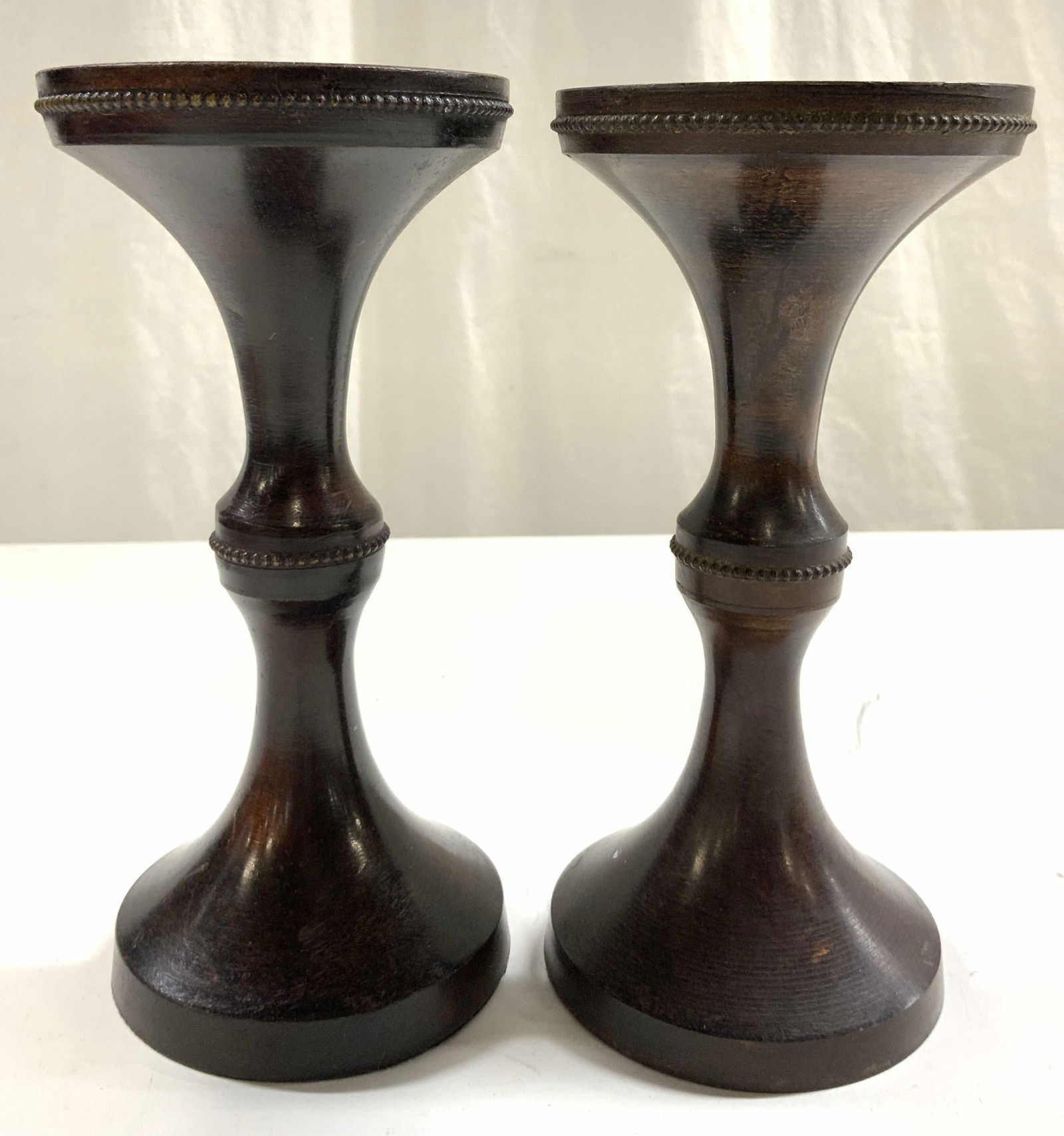 Pair Metal W Gilt Rim Candlesticks Candleholders (1 of 6)