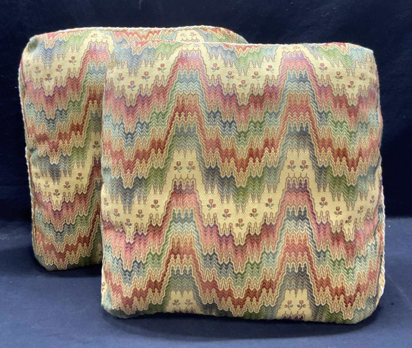 Pair Yellow/Red Floral Zigzag Embroidered Pillows (1 of 7)
