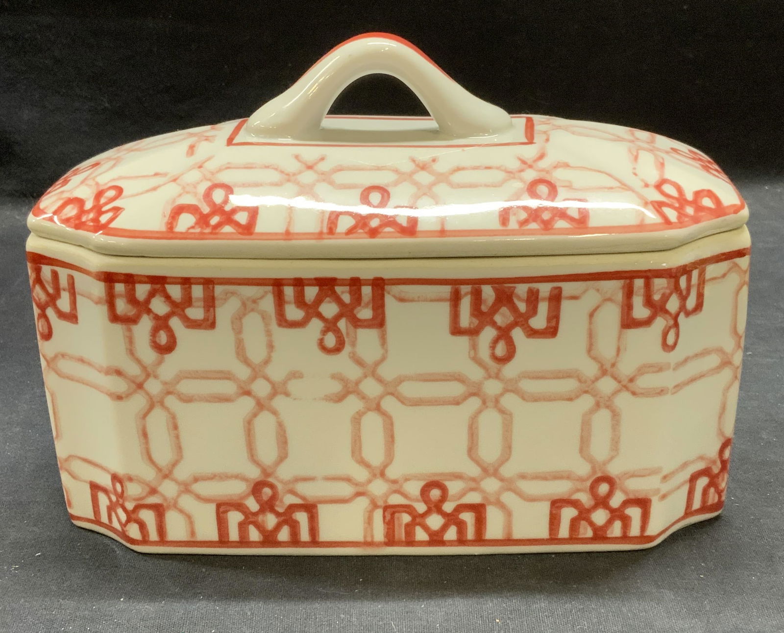 White & Red Ceramic Lidded Vessel (1 of 7)