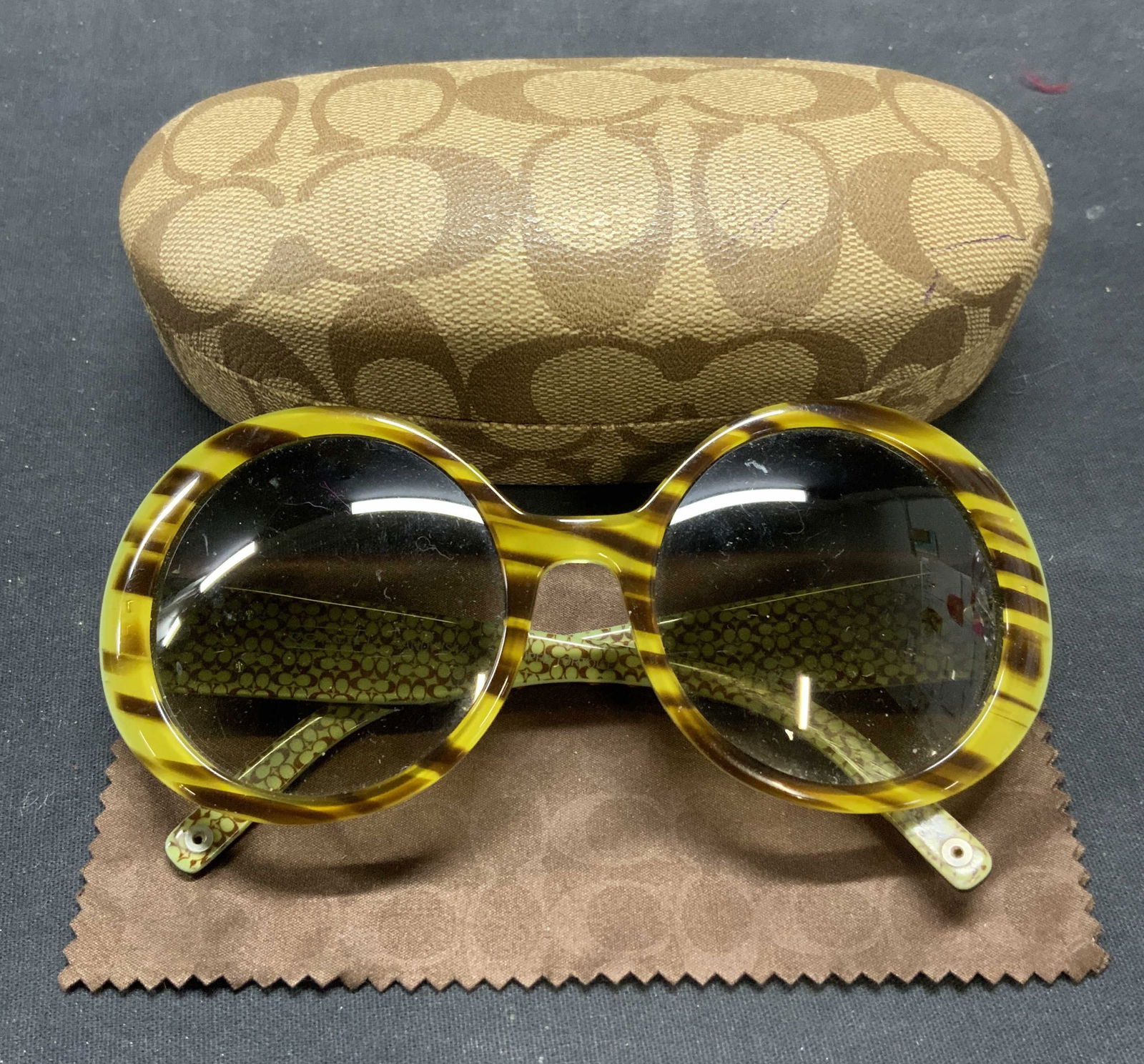 Coach Green Stripe Round Sunglasses & Case (1 of 8)