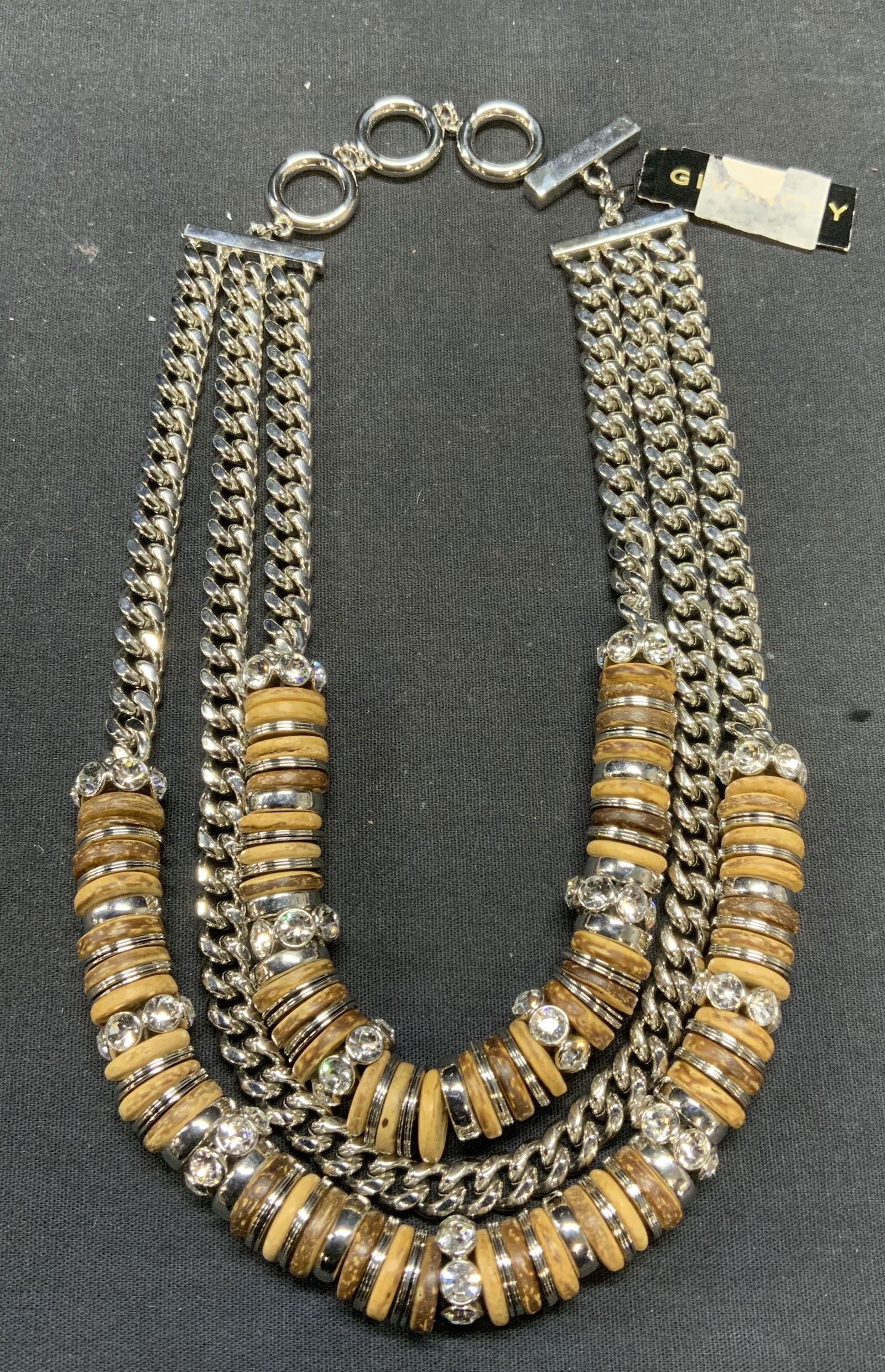 Givenchy Silver Tone Wood Bead Necklace NWT (1 of 6)