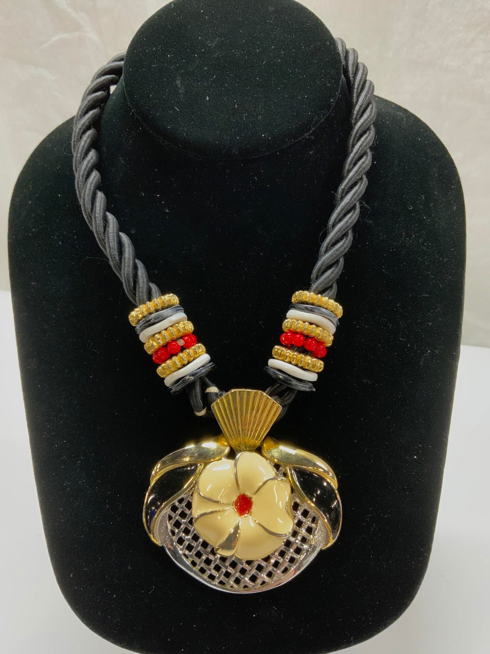 Enamel Pendant Cord Rope Choker Necklace (1 of 6)