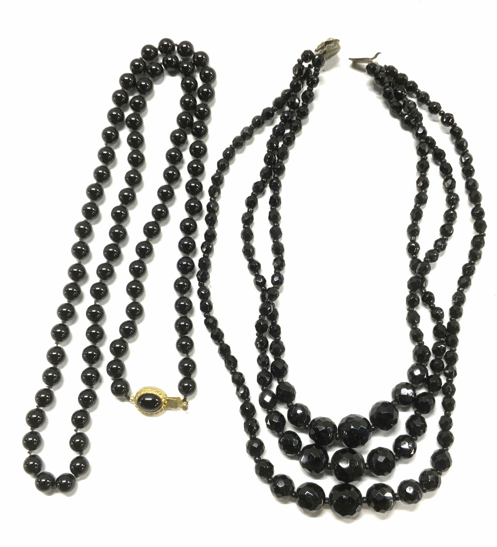 Lot 2 Onyx Bead Necklace, Triple Jet Bead Necklace (1 of 6)