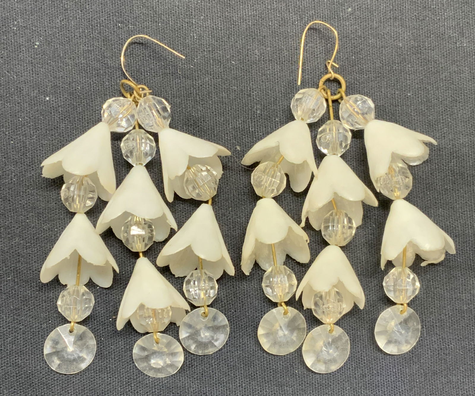 Vintage White Flower Crystal Dangle Earrings (1 of 6)