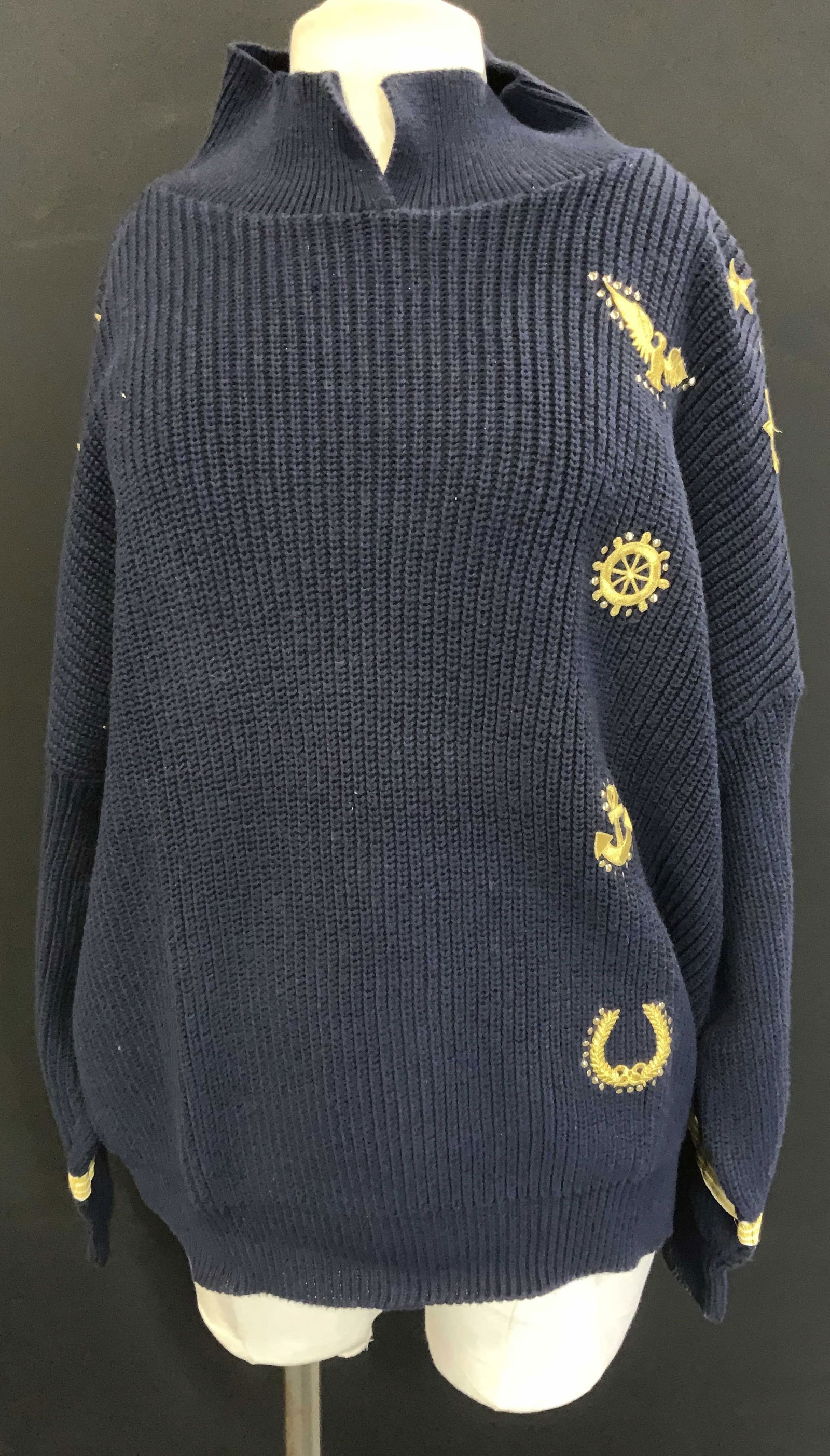 Navy Blue Knit Sweater W Nautical Embroidery (1 of 7)