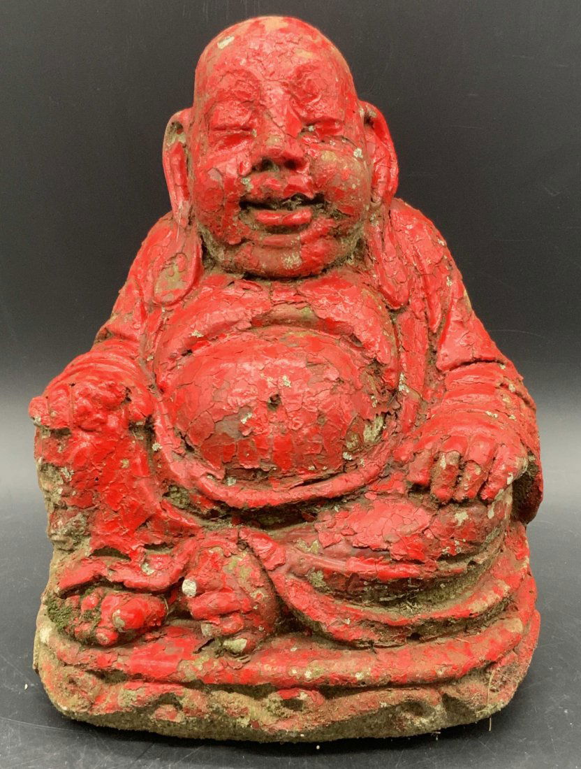 Asian Red Buddha Concrete Garden Statuary (1 of 10)