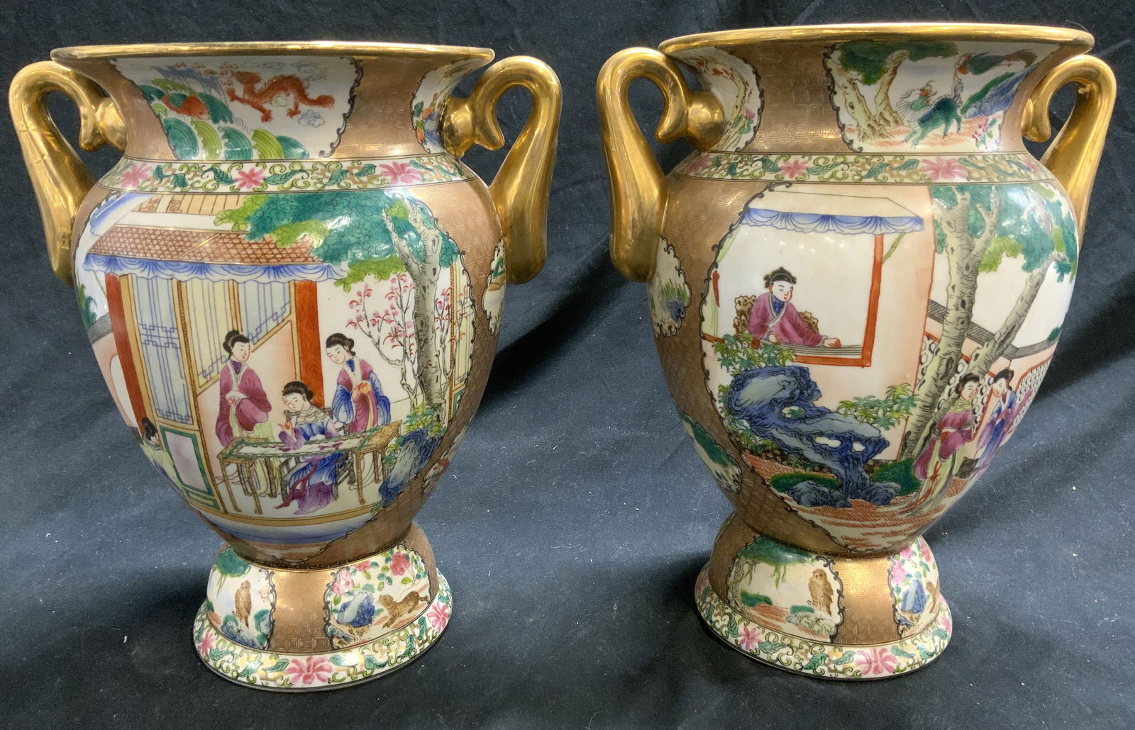 Signed Rose Canton Pr Vtg H Painted Asian Vessels (1 of 8)