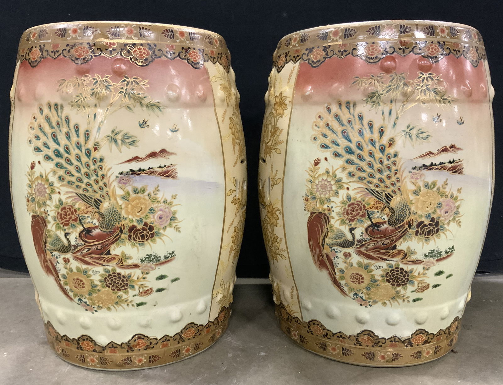 Pair Vintage Hand Painted Asian Garden Stools (1 of 7)