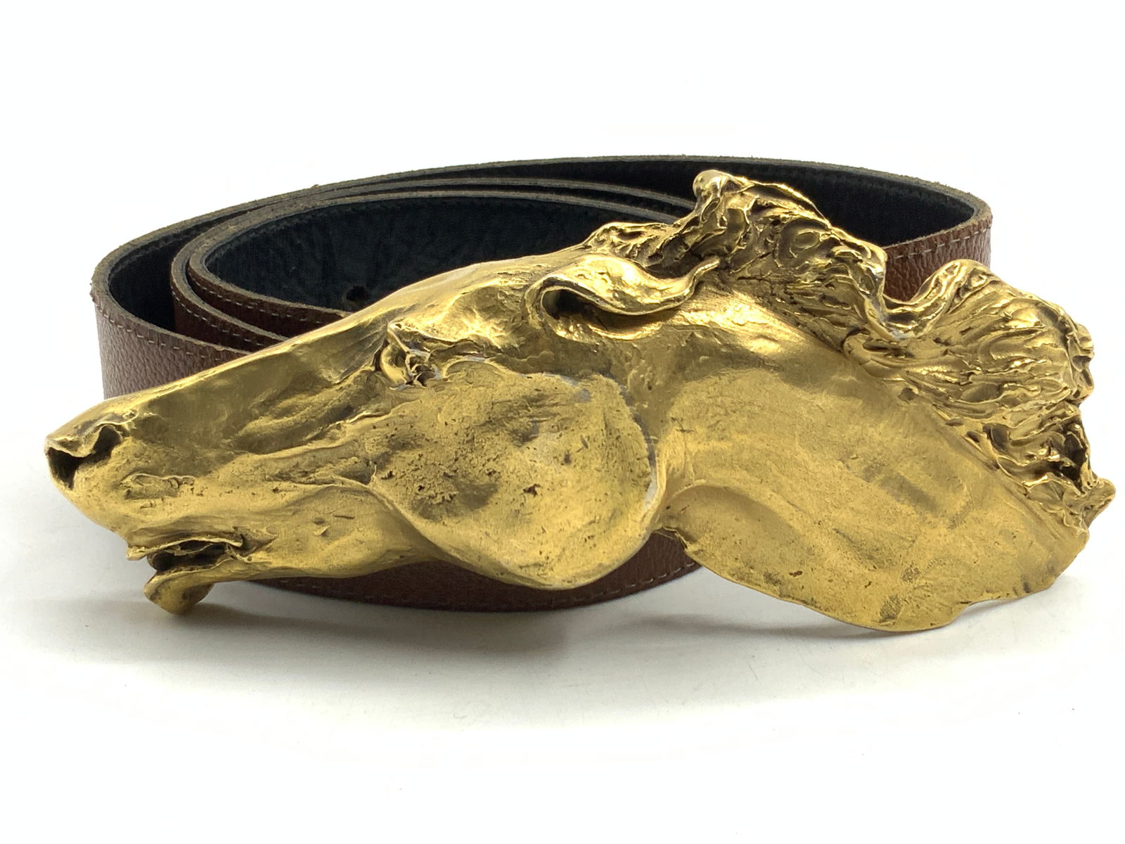 C.Ross, 76 Leather Belt W Gilt Metal Horse Buckle (1 of 10)