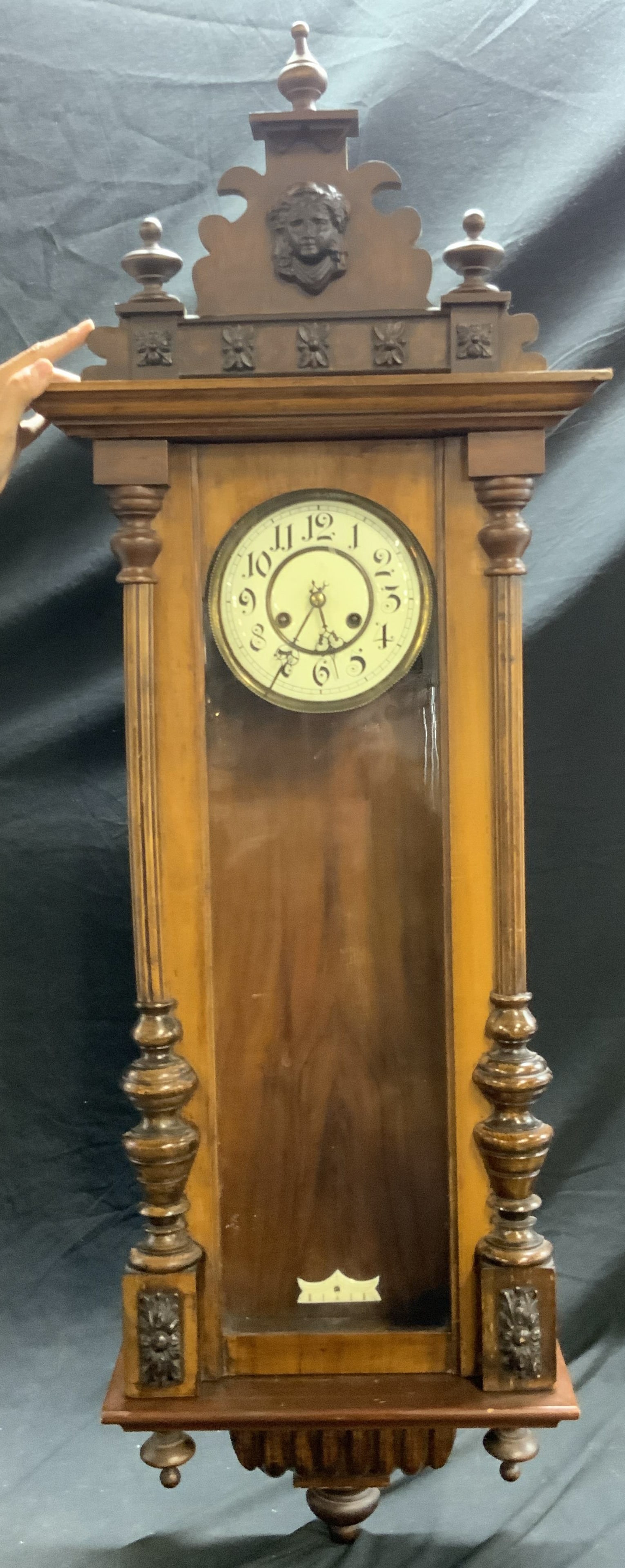 Antique Victorian Carved Wood Wall Clock 40inL (1 of 18)