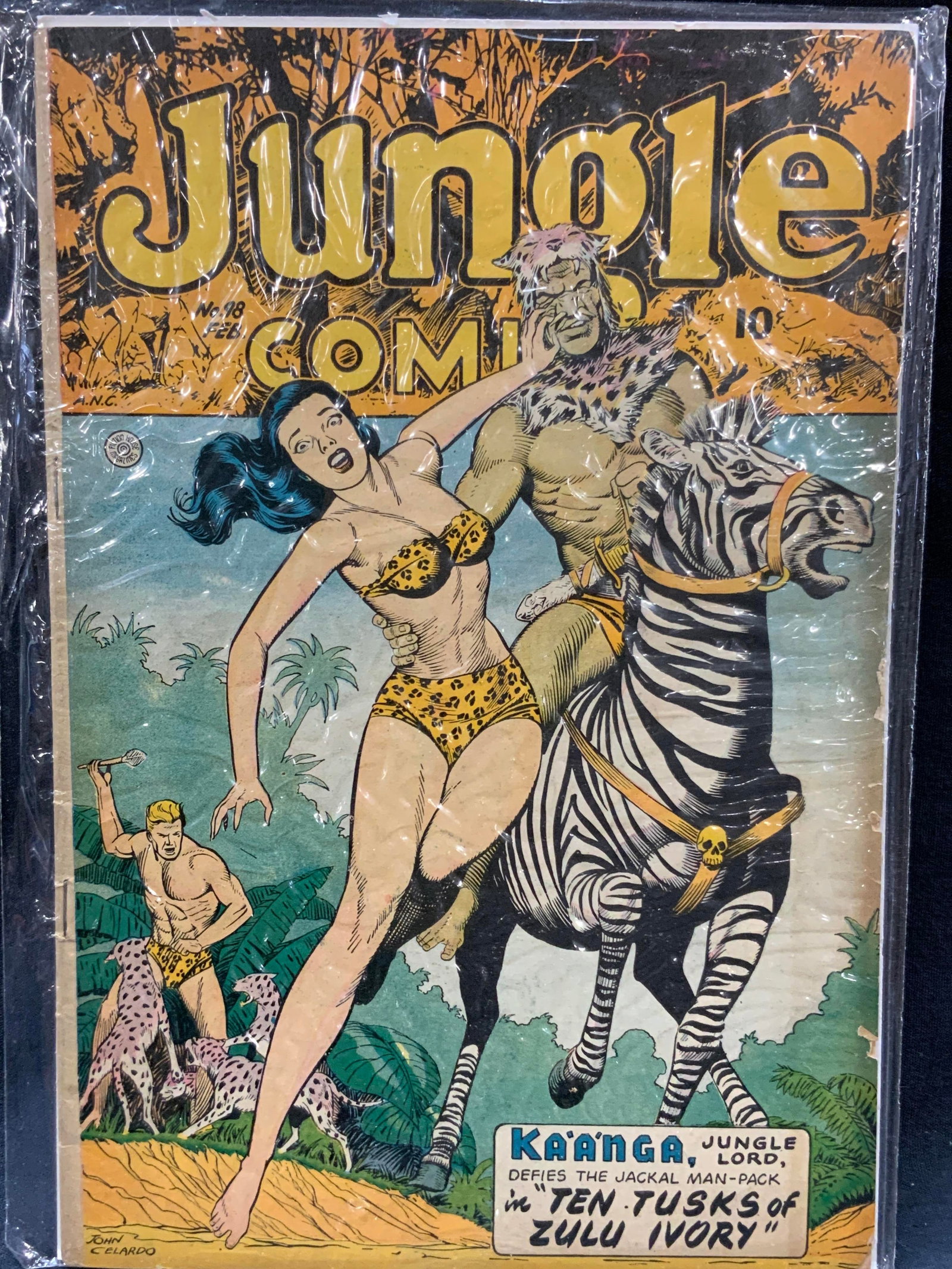 1948 Jungle Comics, Comic Book, Issue 48: Issue 48 of Jungle Comic book. Published by fiction House, February, 1948. Backside reads, controversial cover cited in SOTI which objects to riders, Penis like spearhead aimed at scantily clad female