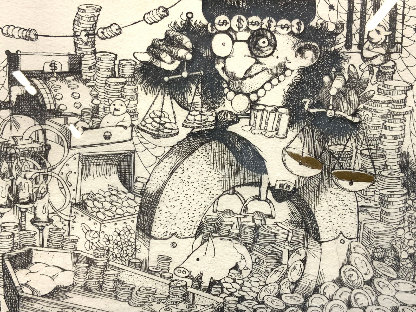 Charles Bragg Sgd Greed Block Etching Drawing (1 of 10)