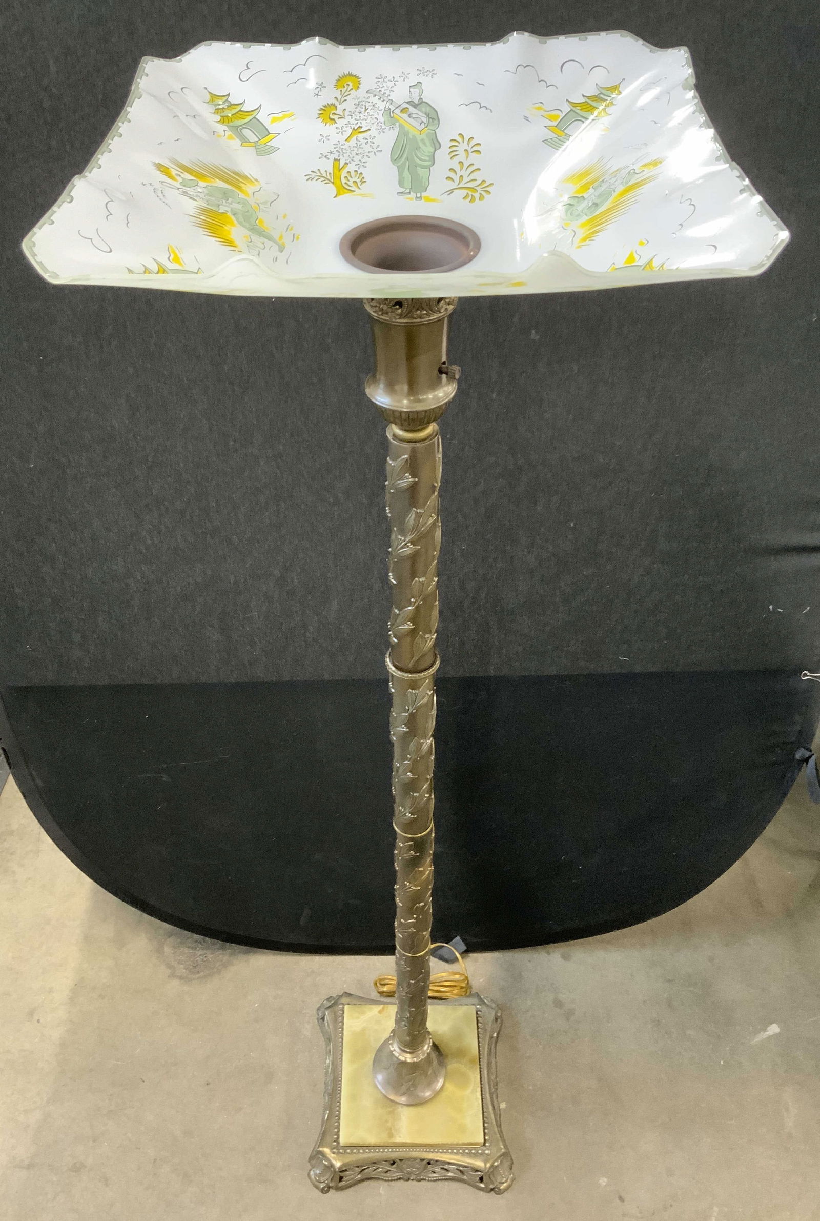 Victorian Gilt Metal Floor Lamp W Glass Shade (1 of 10)
