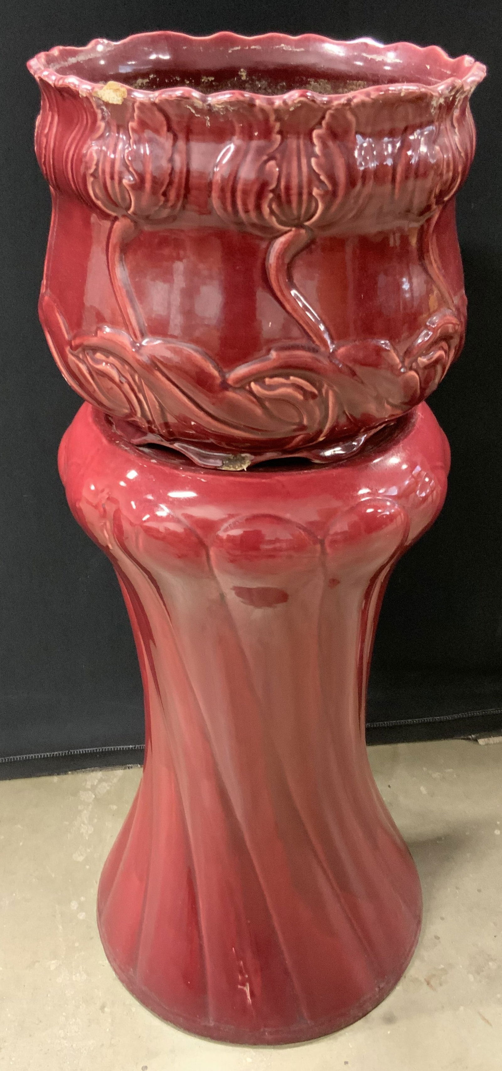 Vntg Glazed Ceramic Jardiniere, Planter W/ Stand (1 of 12)