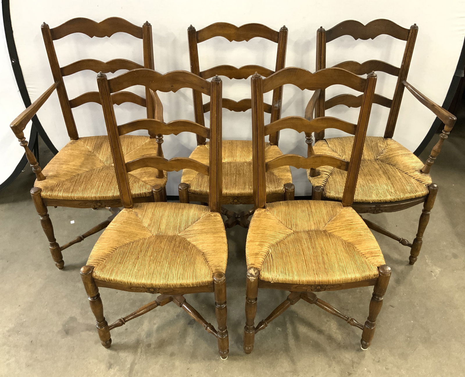 Set5Antq Country French Dining Chairs W Rush Seats (1 of 10)