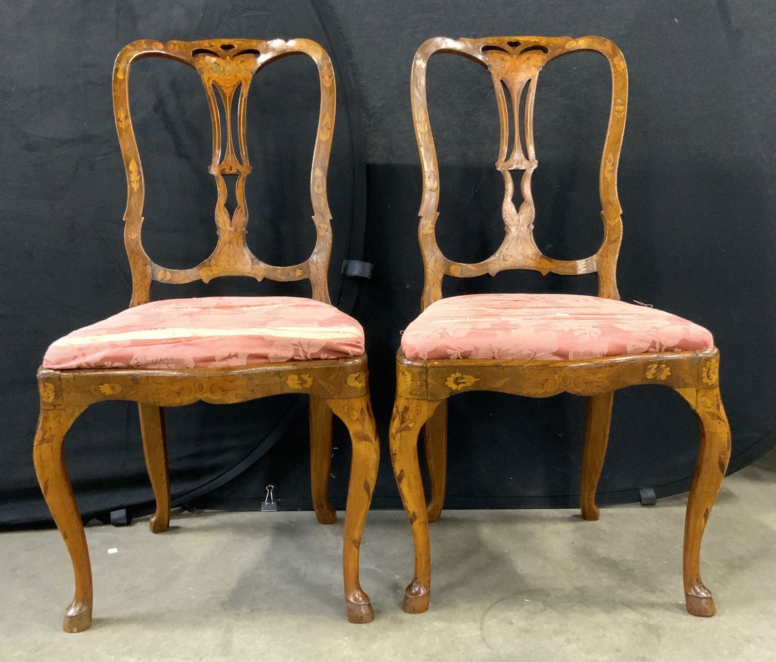Antq Pr Dutch Marquetry Wooden Dining Chairs (1 of 11)