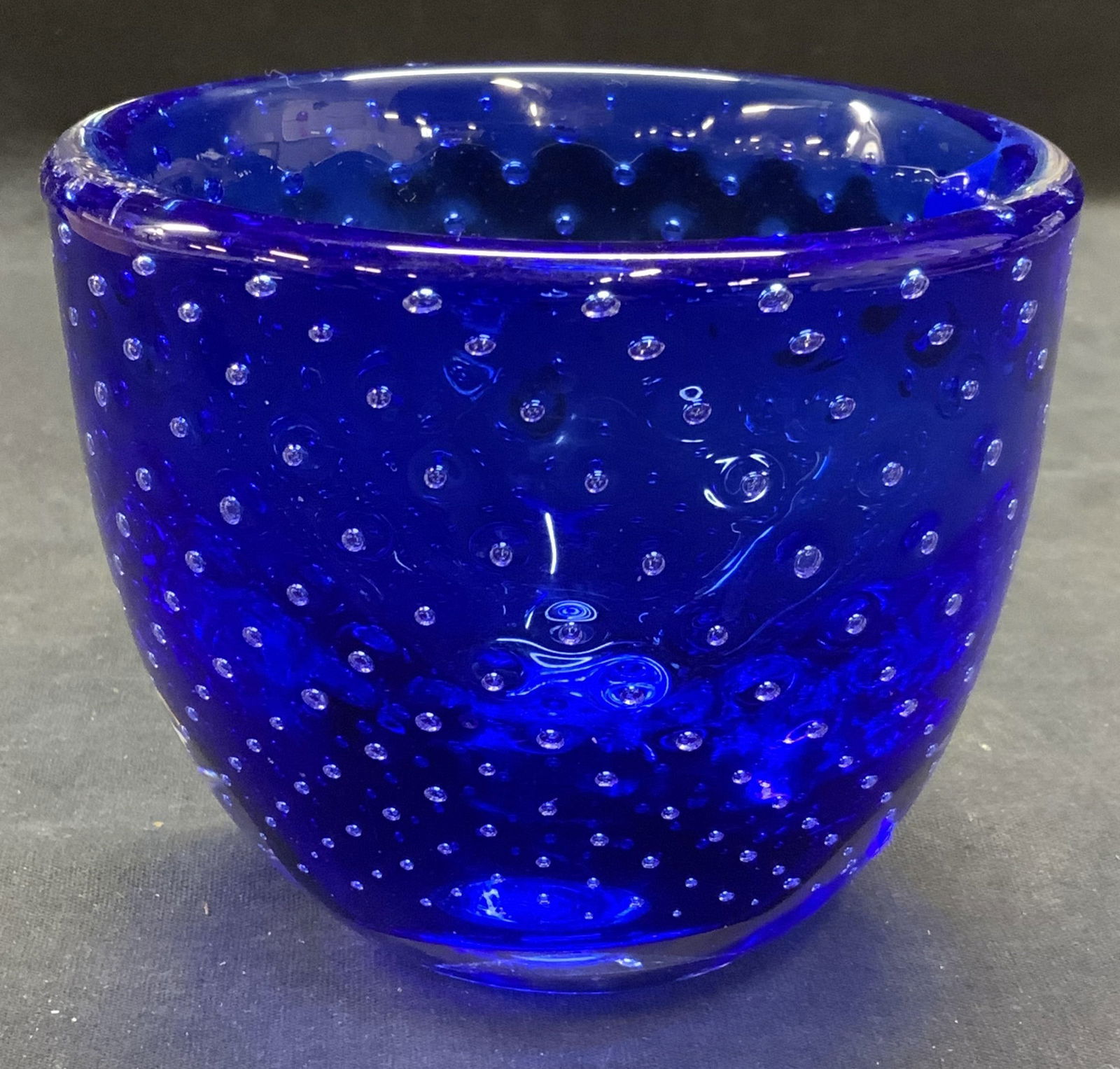 J Poirier Cobalt Blue Bubble Art Glass Bowl (1 of 6)