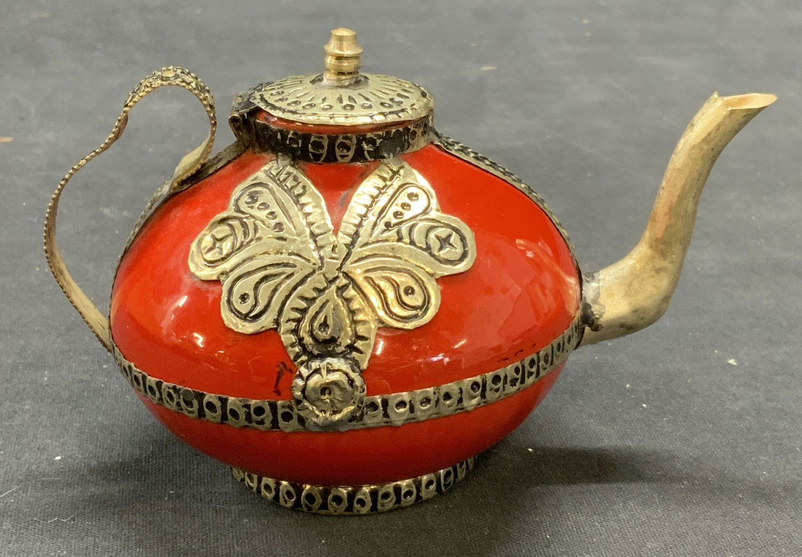 Vintage Asian Red Ceramic & Silver Tn Teapot (1 of 6)