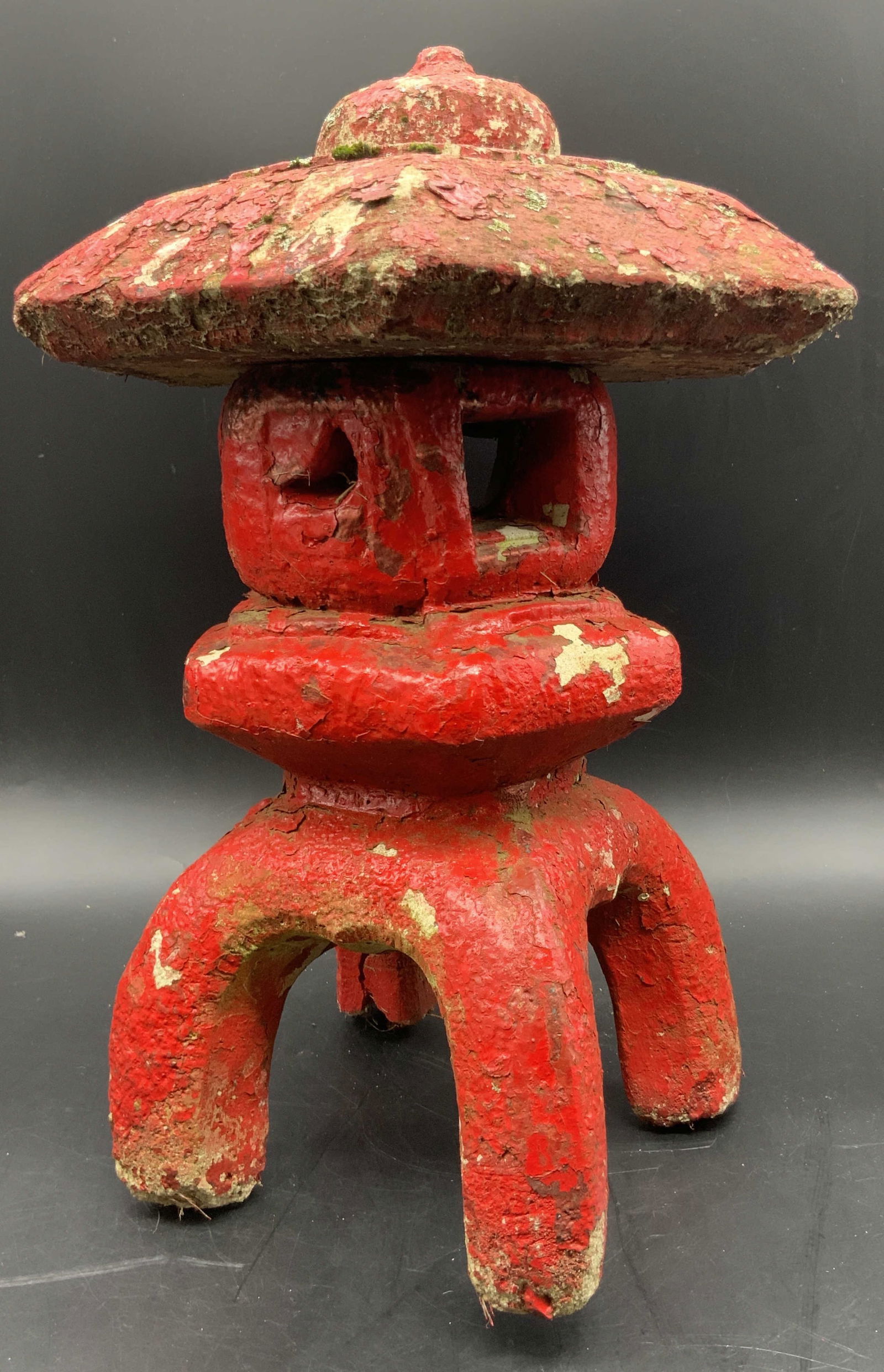 Vintage Concrete Red Asian Pagoda Garden Statuary (1 of 9)