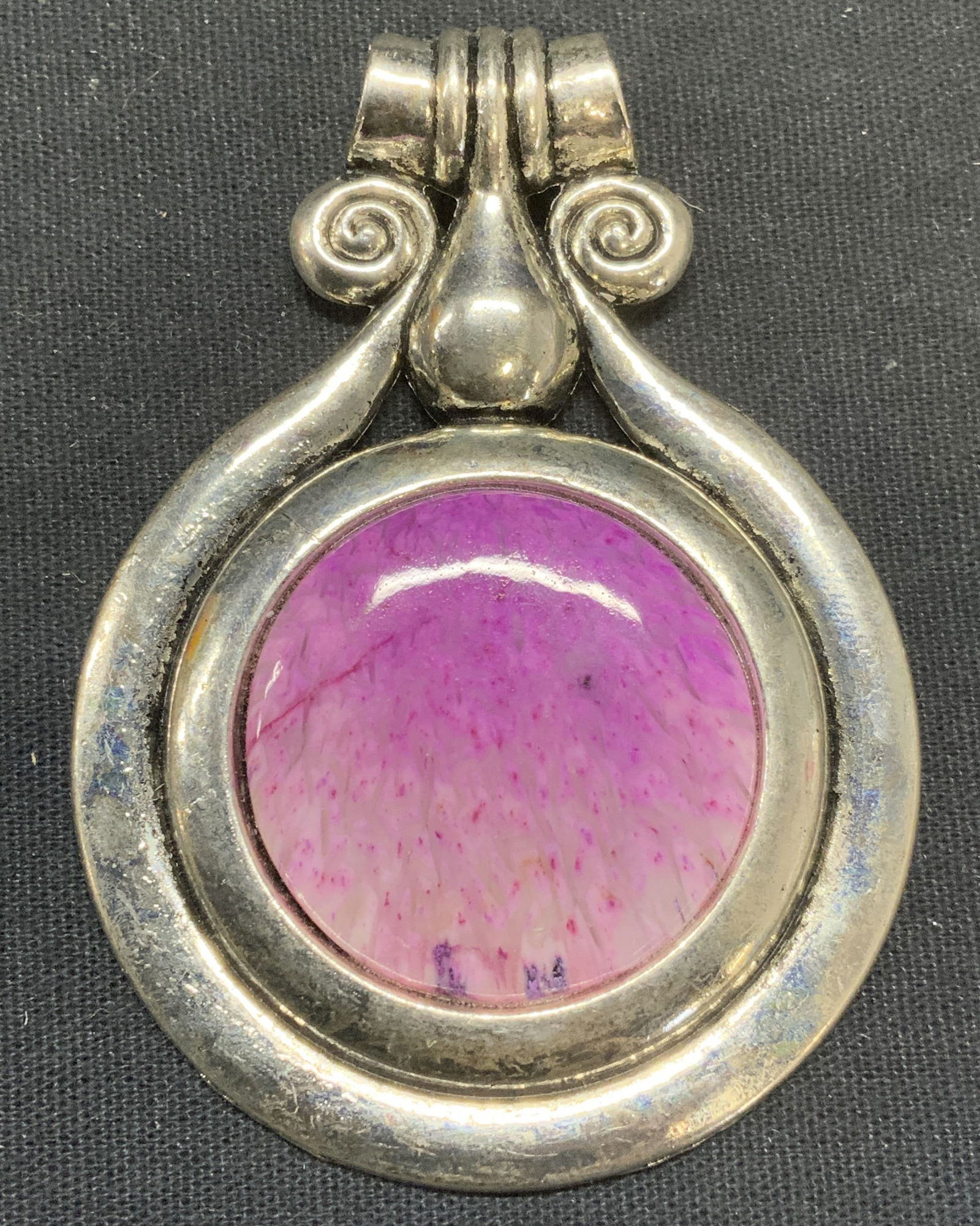 Silver Tone Round Pink Stone Pendant (1 of 6)