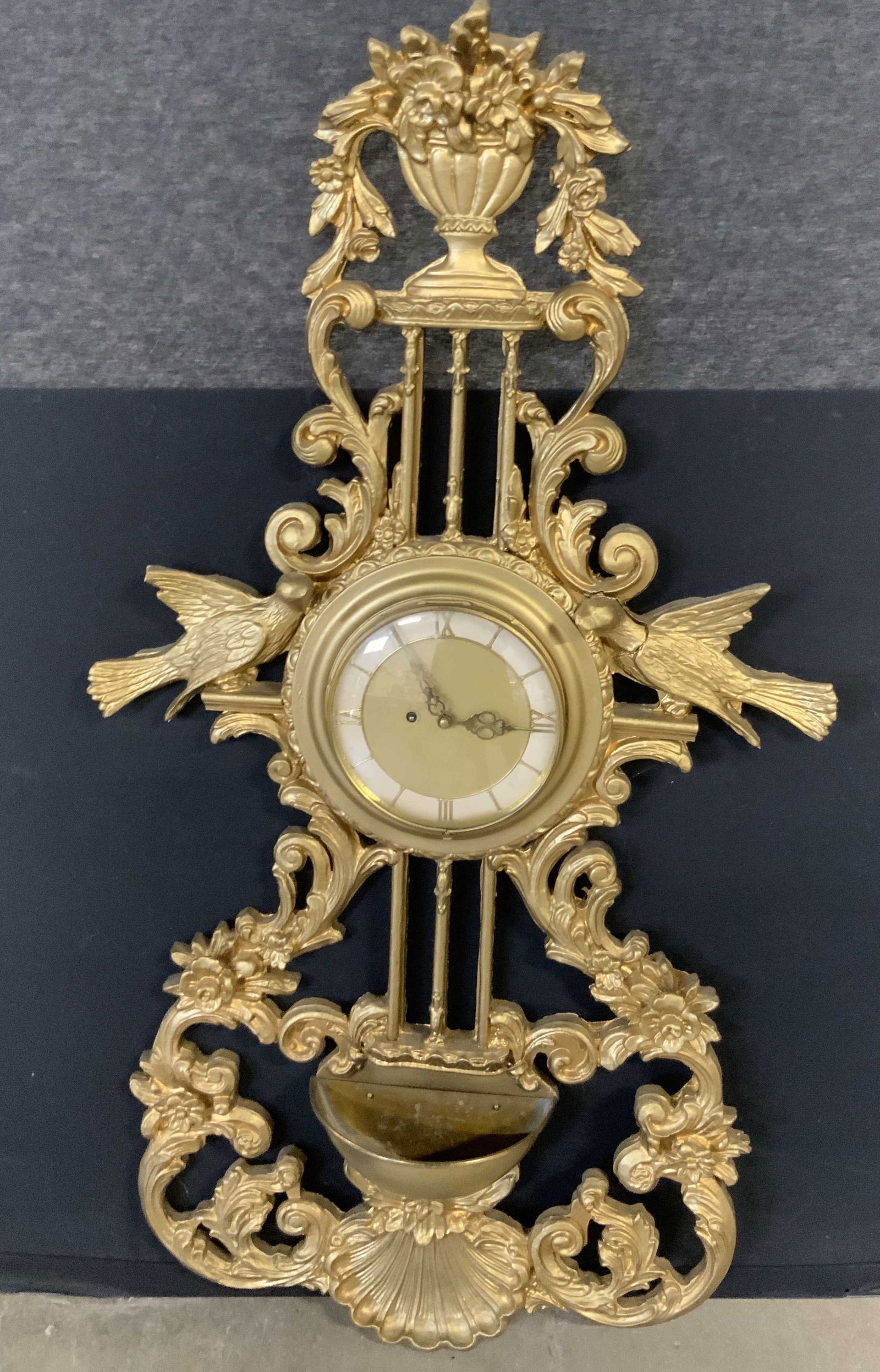Vntg French Louis XVI Style GiltWood Wall Clock 40in (1 of 10)
