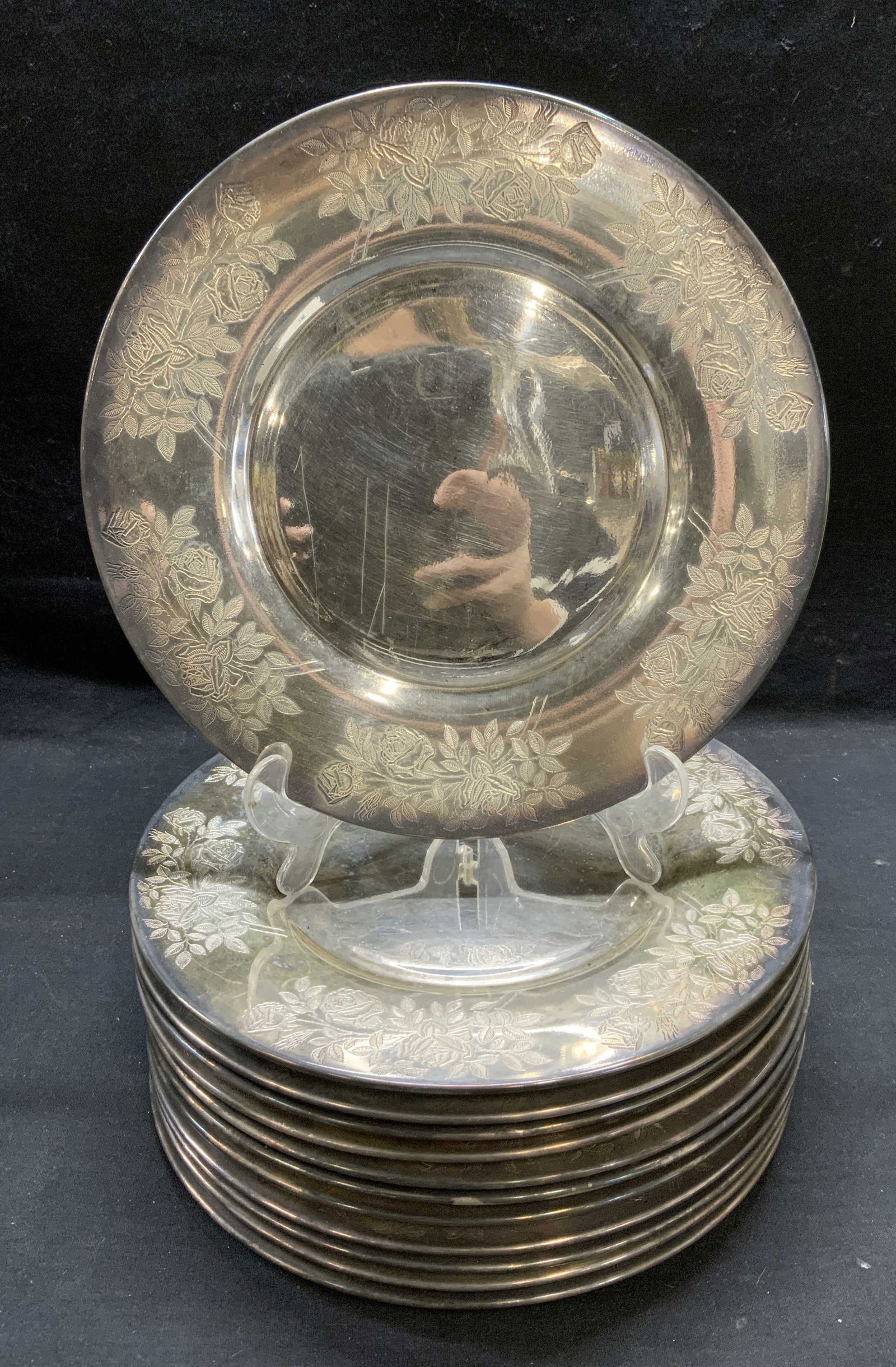 12 Rockwell Sterling Silver Porcelain Plates (1 of 9)