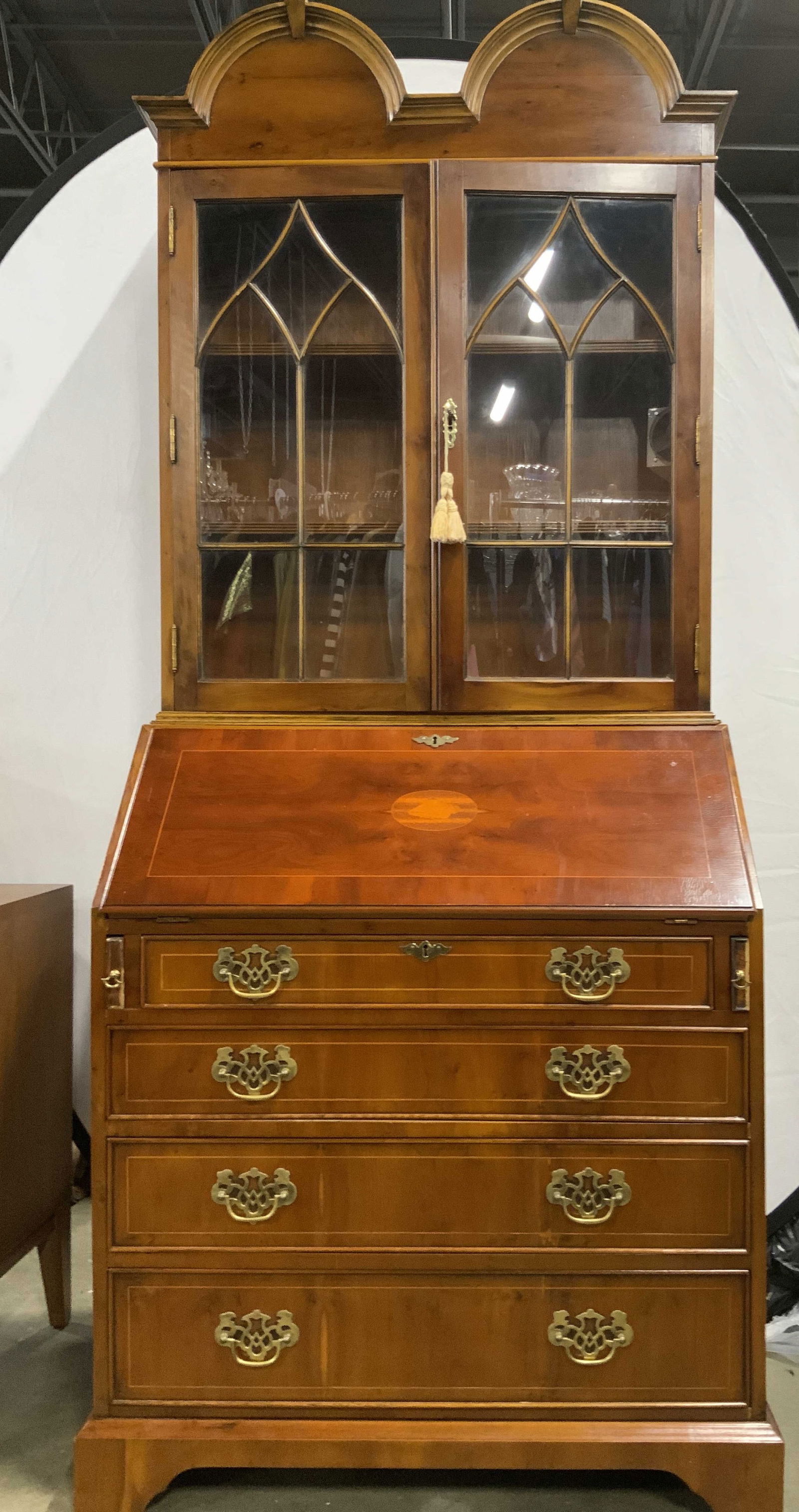 Vntg Inlaid Shell Motif Wood Secretary Desk Hutch (1 of 19)
