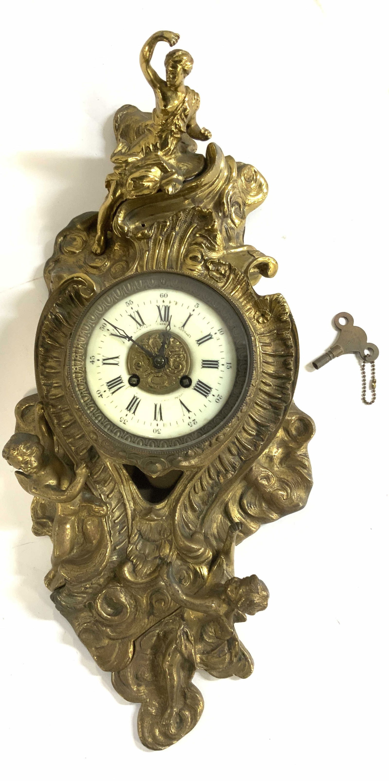 Antq H Ricndei Gilt Bronze Wall Clock, France 23in (1 of 17)