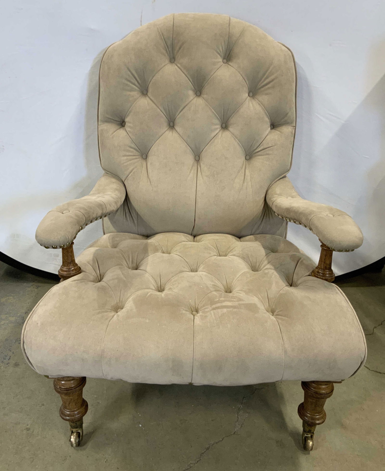 DIAMOND & BARATTA Gray Suede Tufted Armchair (1 of 12)