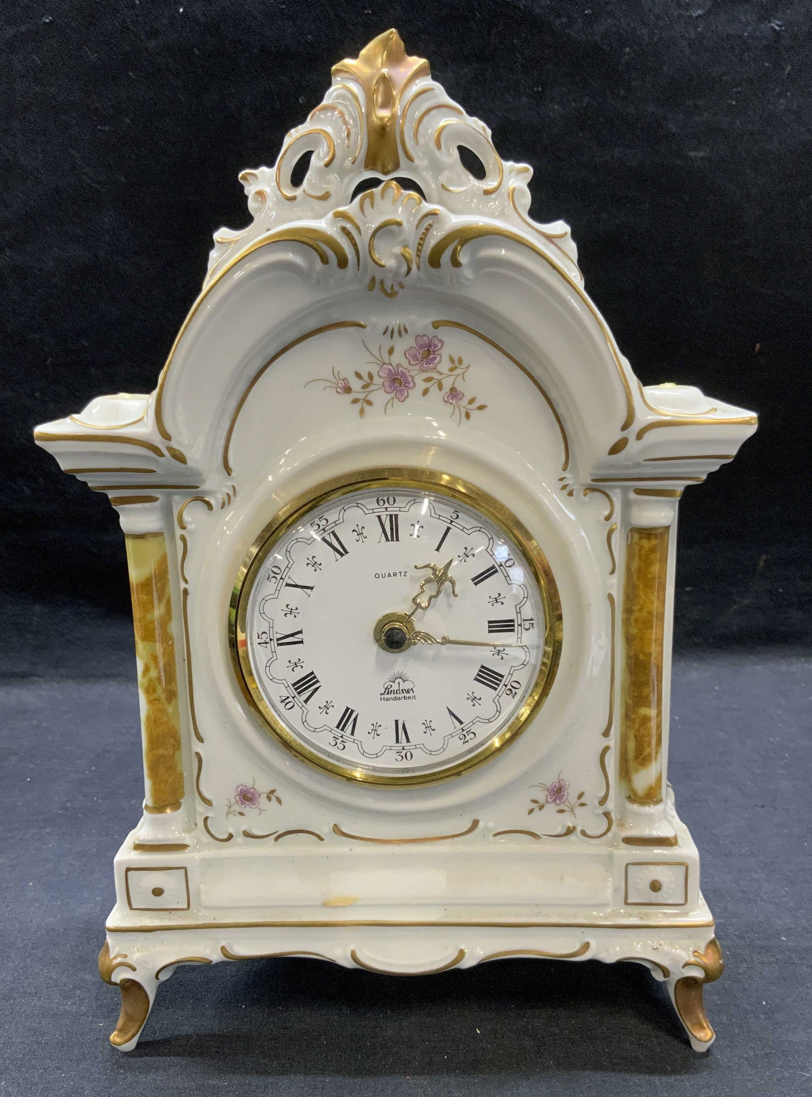 Vtg Lindner Handarbeit Porcel Mantle Clock Germany (1 of 9)