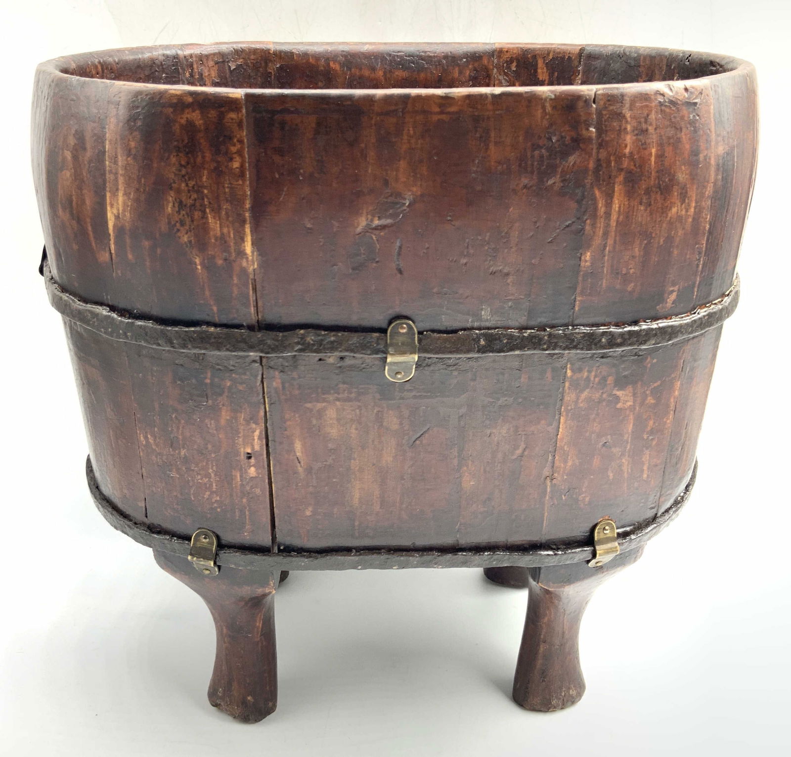 Vintage Asian Footed Wooden Bucket Planter (1 of 10)