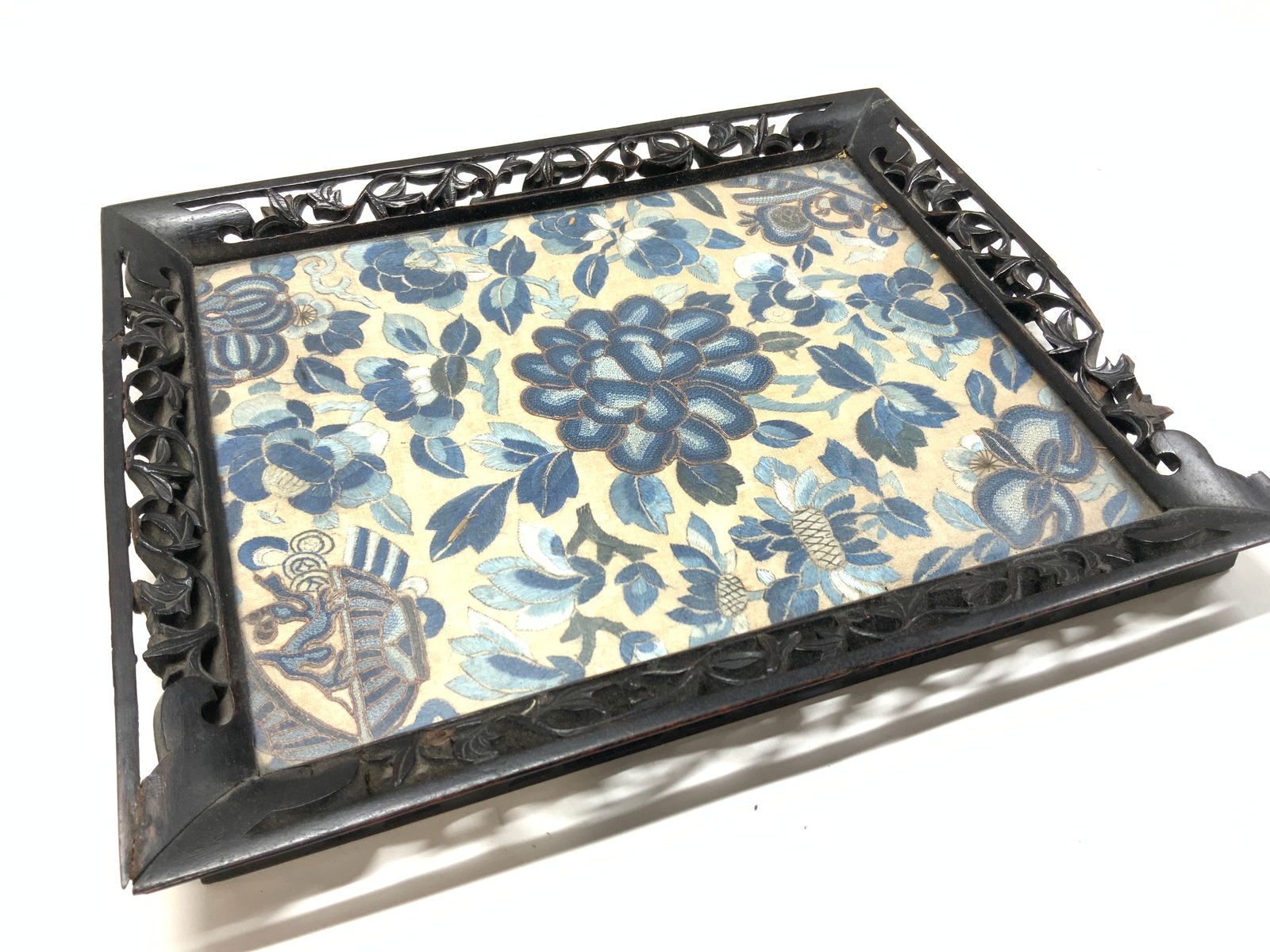 Antique Chinese Embroidery Panel Textile In Tray (1 of 10)