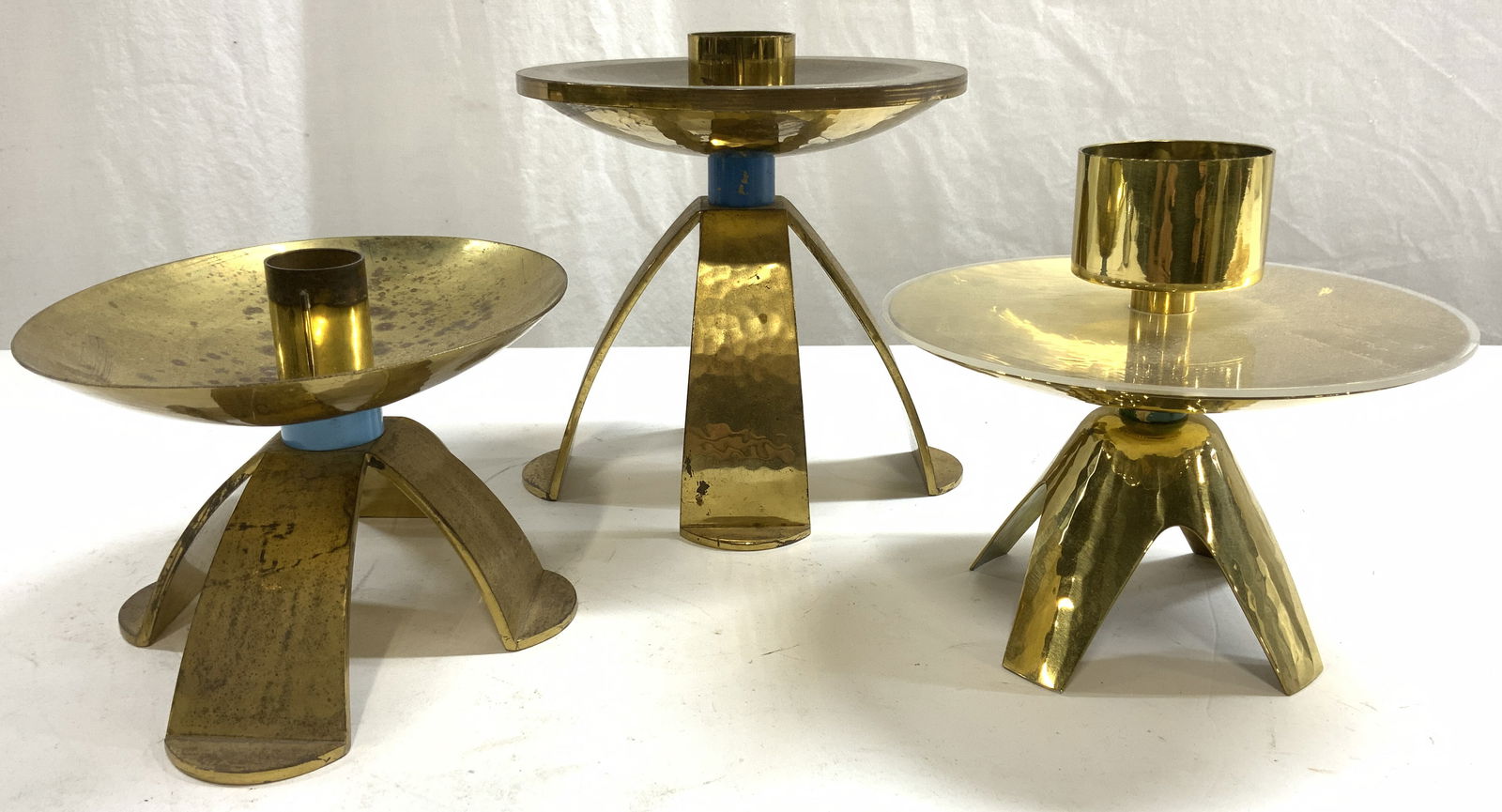 Lot 3 Hammered Brass Candlesticks SWITZERLAND (1 of 6)