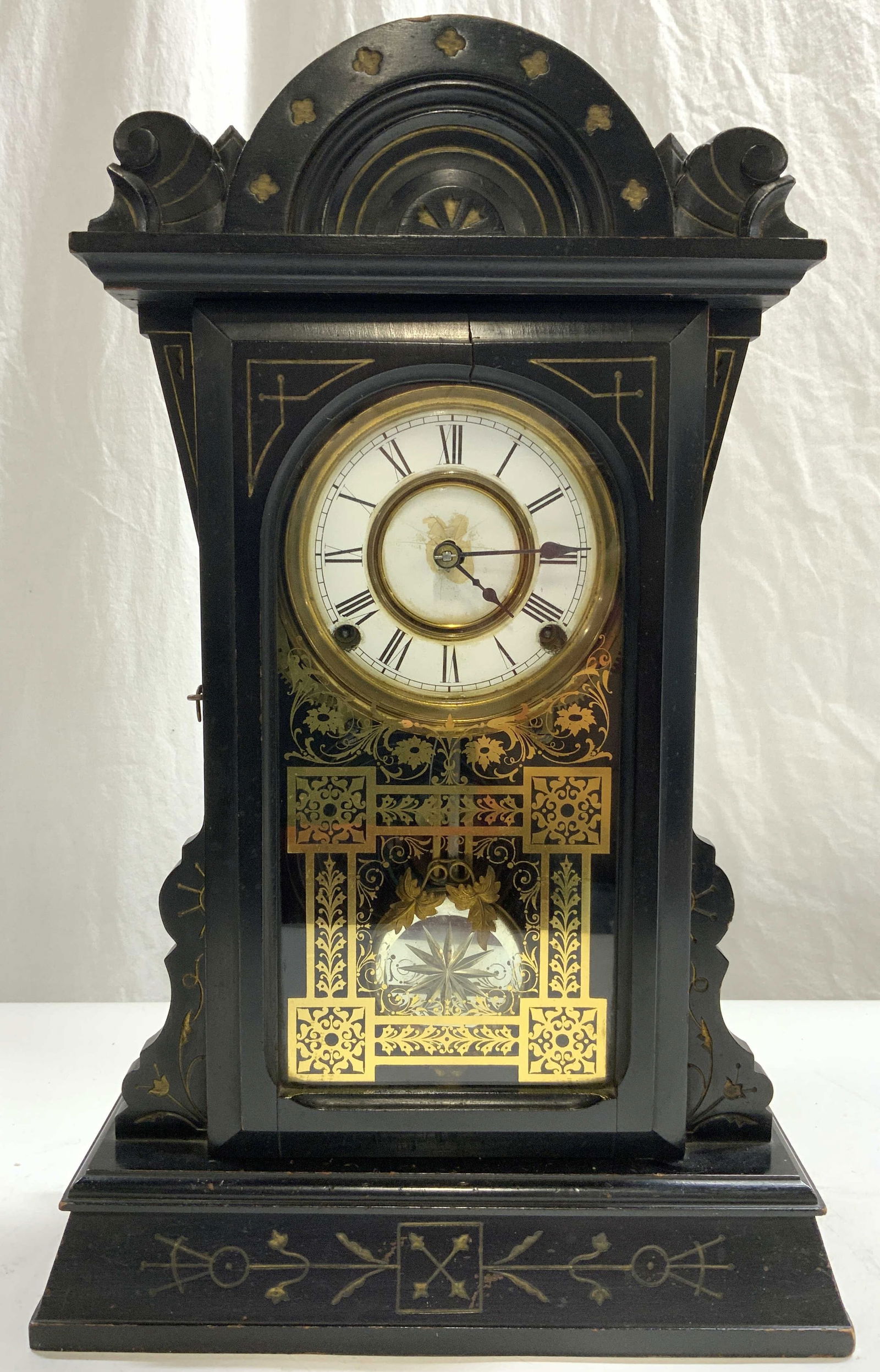 F KROEBER Antique Wooden Mantel Clock Black (1 of 11)