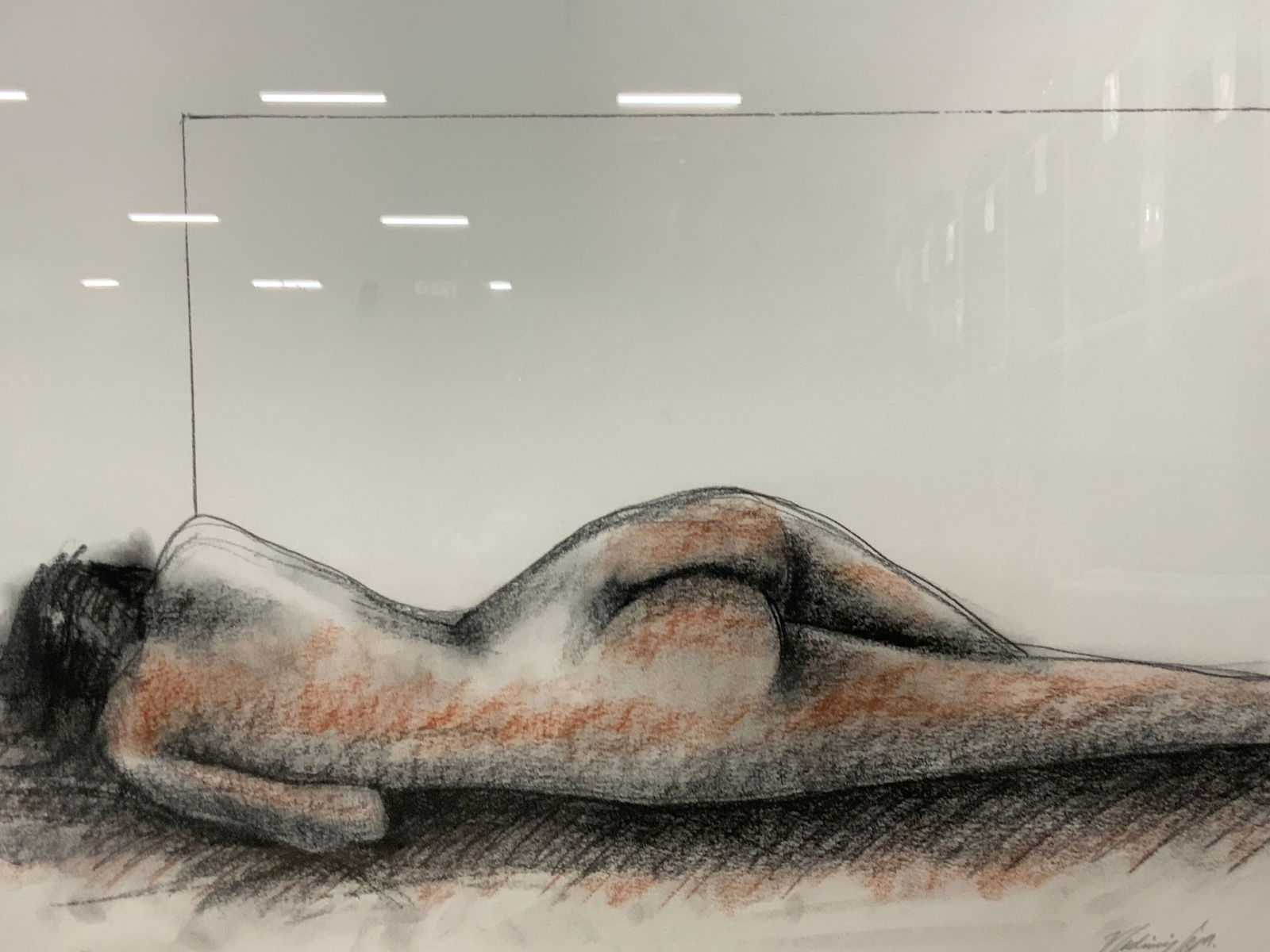 Vladimir Cora Sgd Model #25 Nude Figure Drawing 99: Signed on lower right corner Vladimir Cora, model #25, 1999. Santa Ana CA. Depicts a nude woman laying on her stomach with her backside facing the viewer. Comes with certificate of authenticity, readi