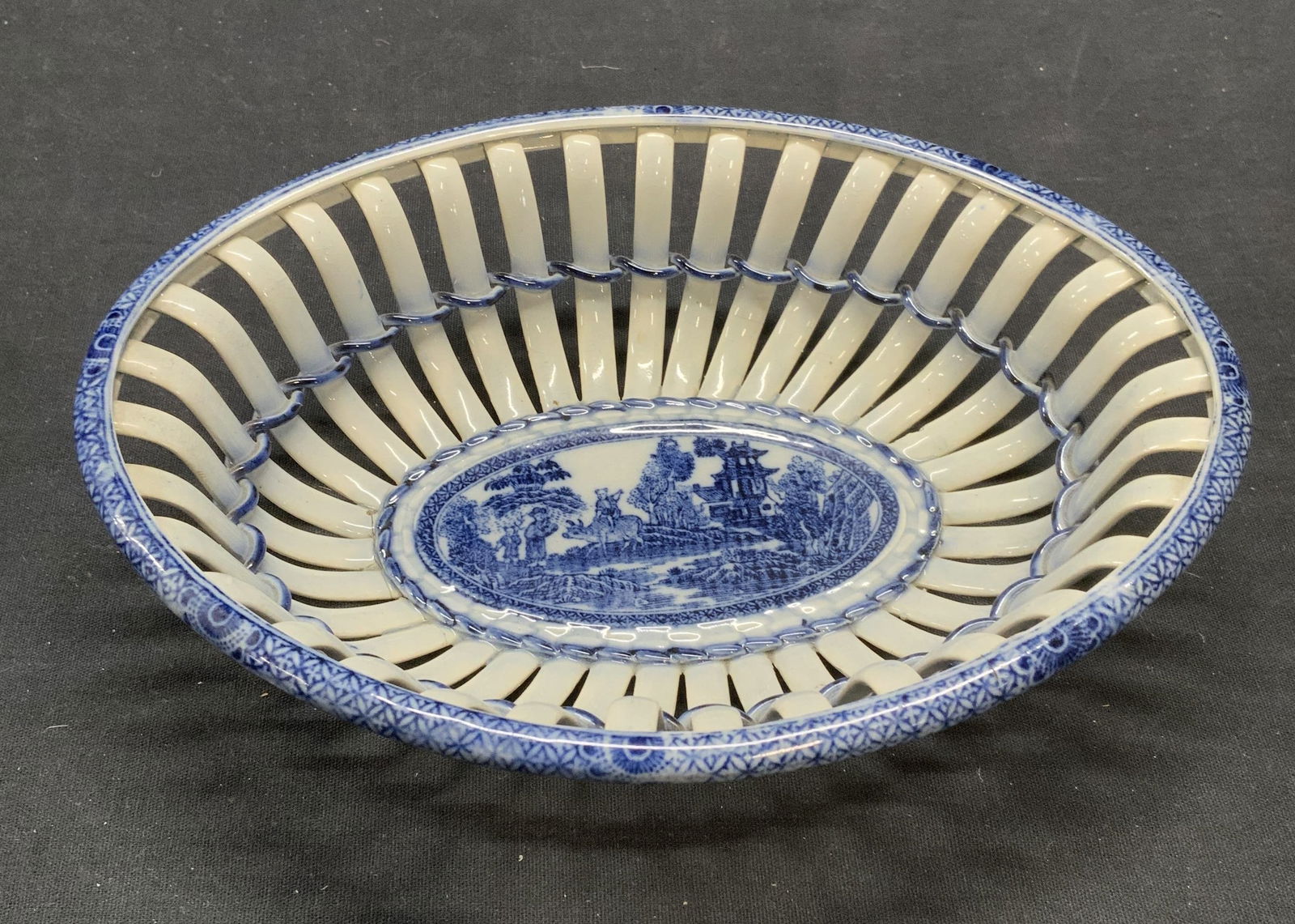 Antq Blue & White Chinoiserie Ceramic Basket (1 of 6)