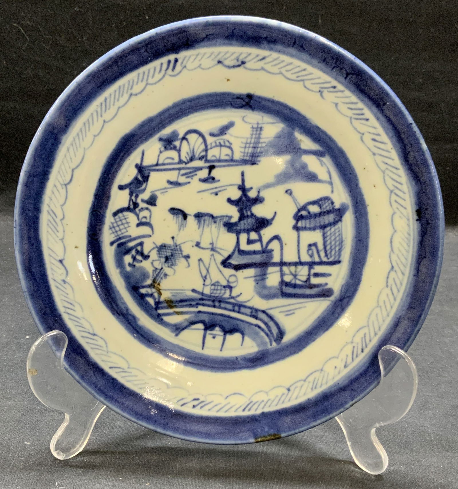 Antique Blue & White Canton Porcelain Plate (1 of 6)