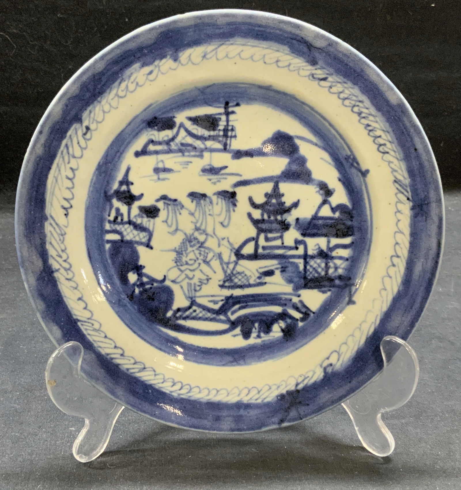 Antique Blue & White Canton Porcelain Plate (1 of 6)