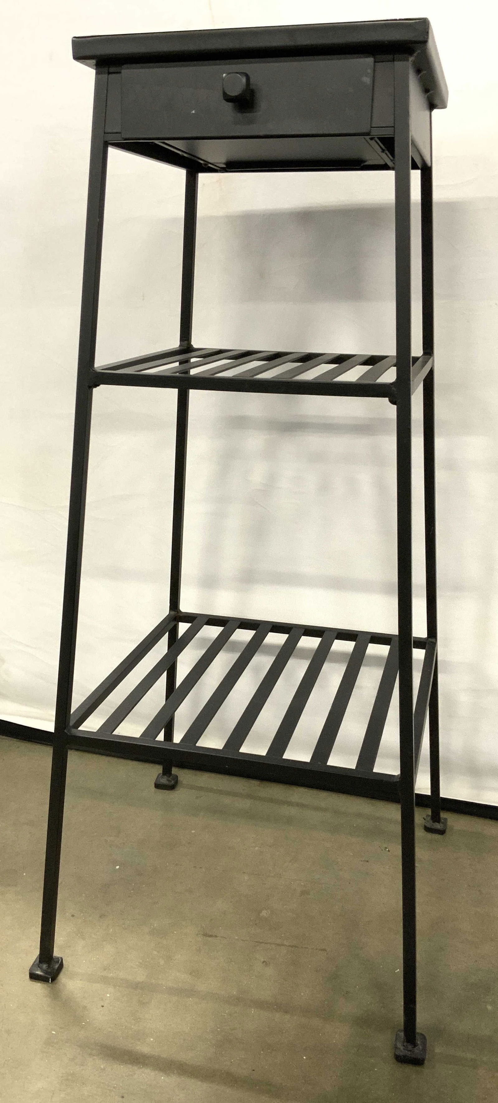 Metal Side Table W Drawer & 2 Tiers Blk (1 of 7)