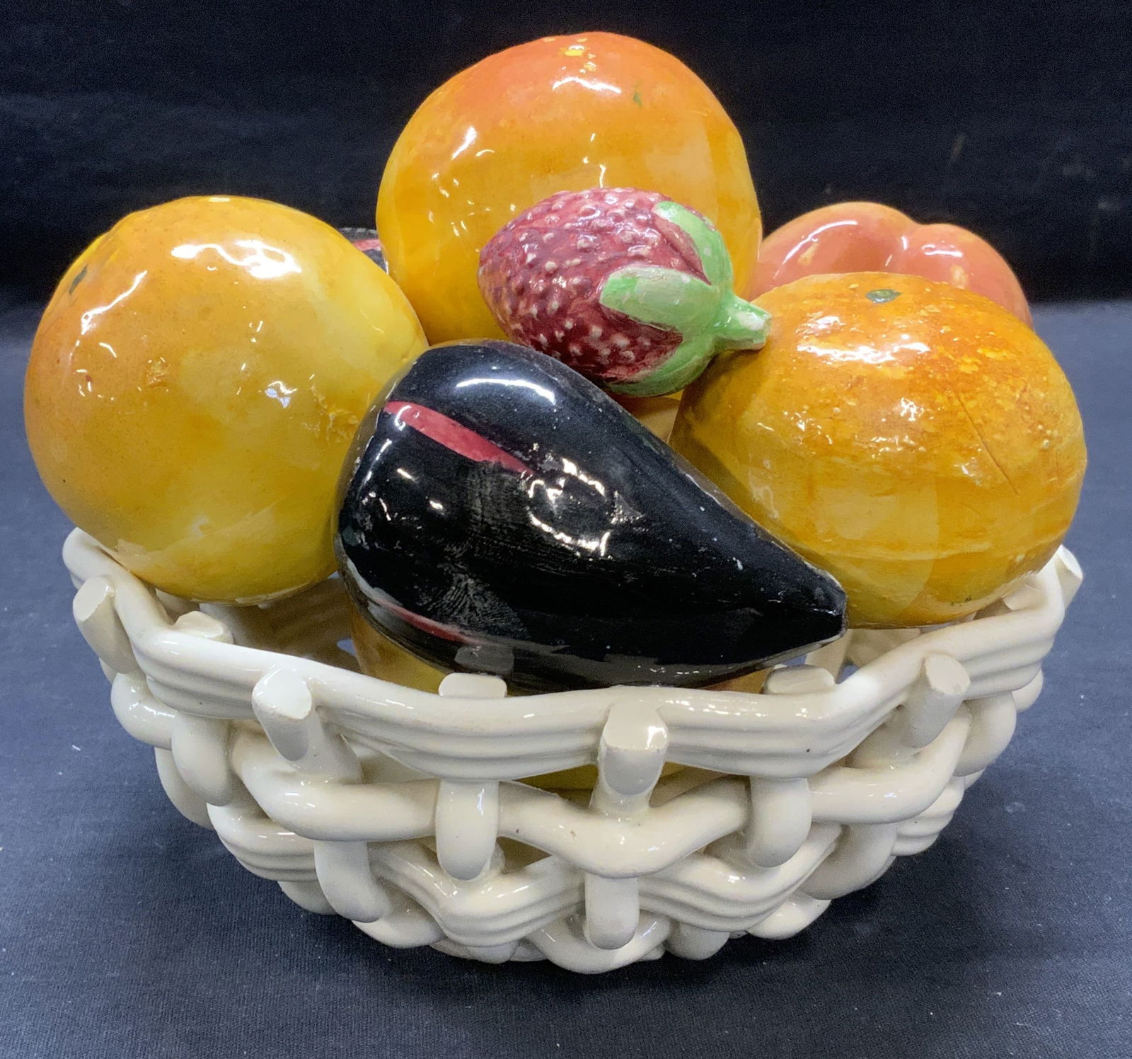 Vintage Handmade Art Pottery Fruit Basket, Spain (1 of 6)