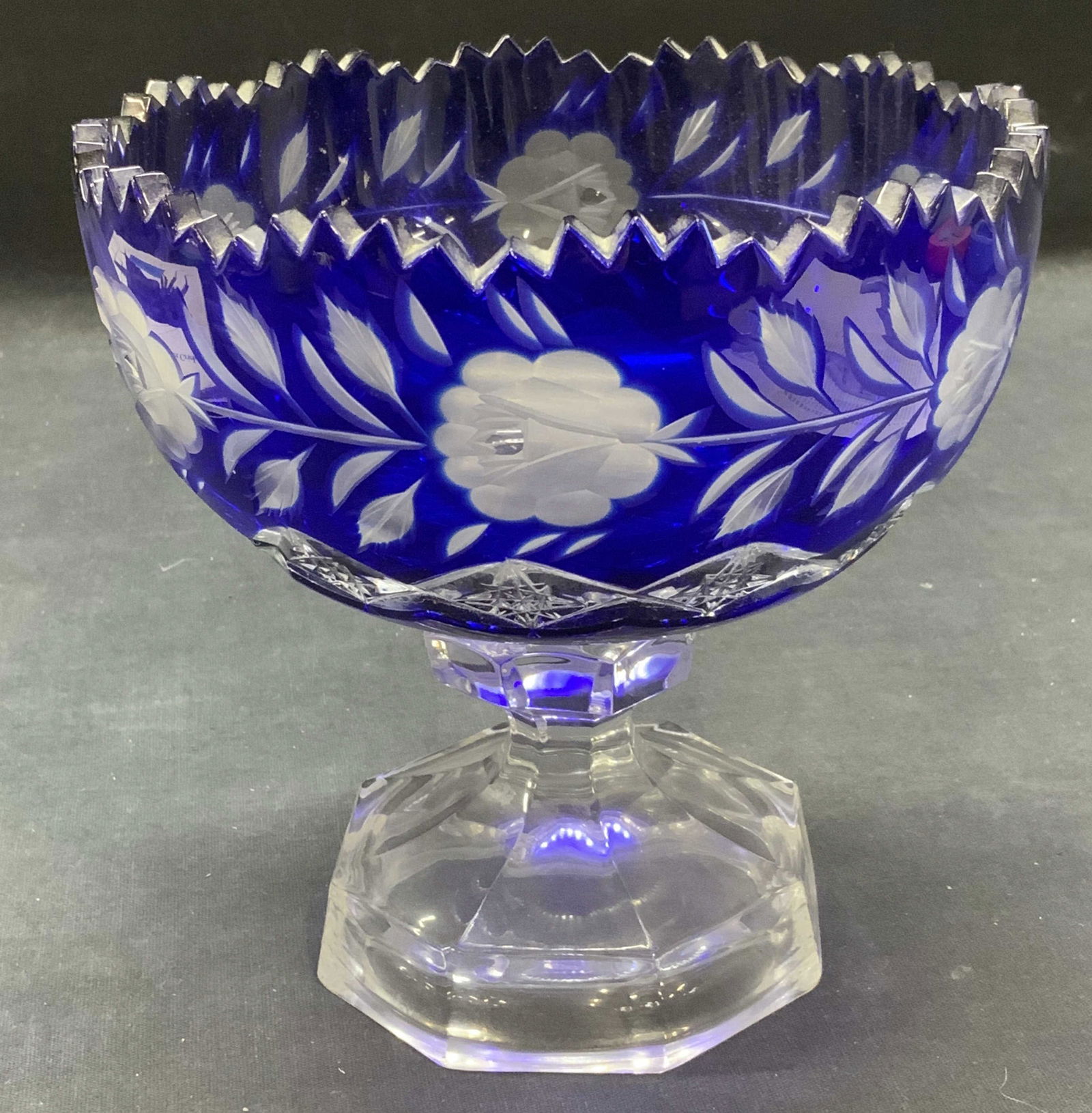 Cobalt to Clear Cut Crystal Footed Bowl (1 of 6)
