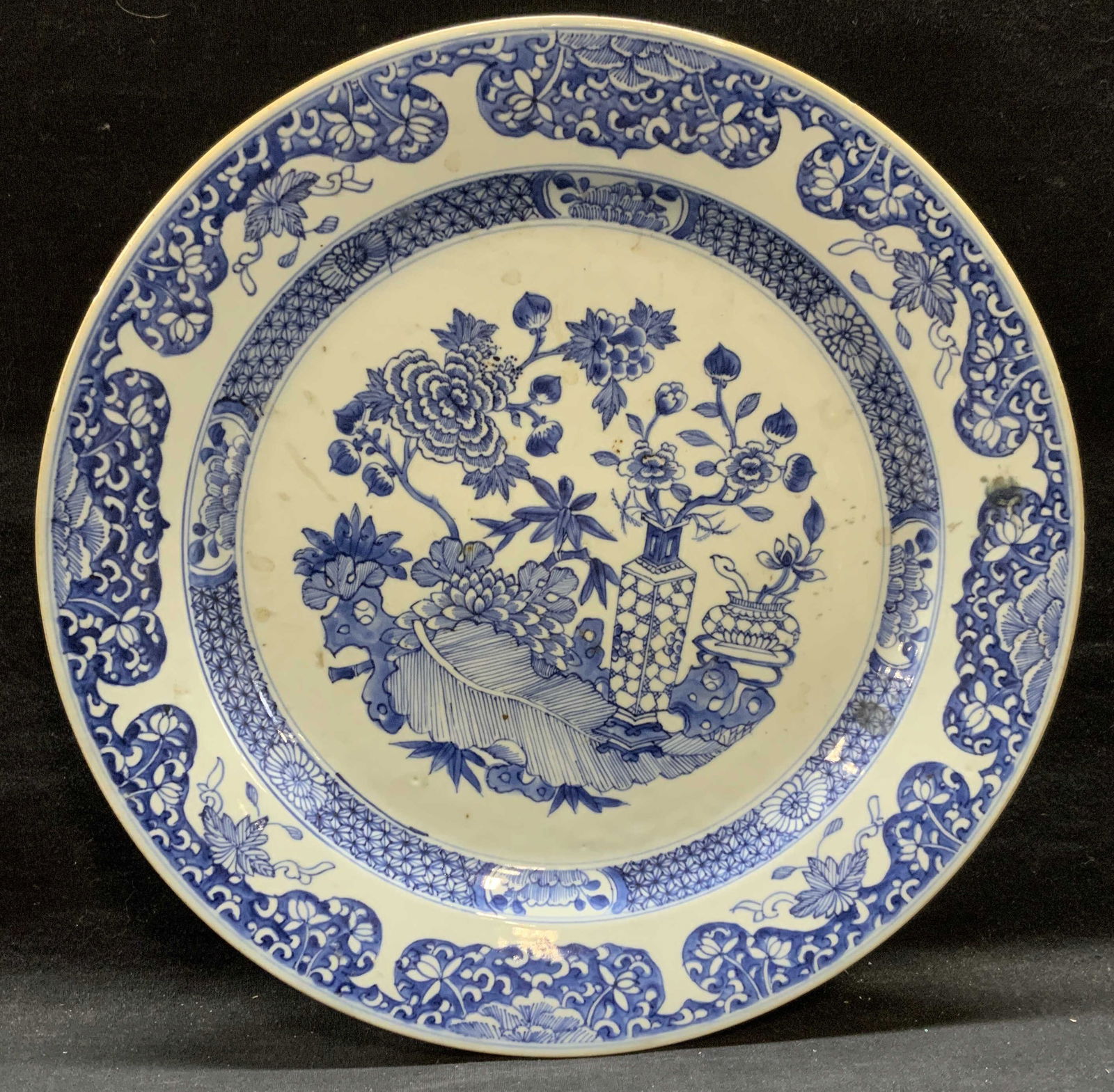 Vintage Asian Blue Porcelain Floral Platter (1 of 7)