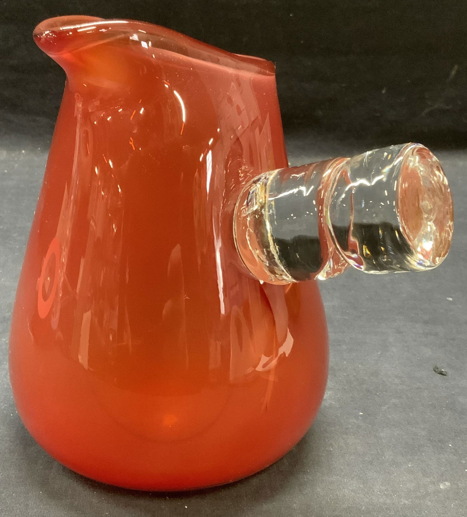 Signed Red Hand Made Art Glass Pitcher (1 of 7)