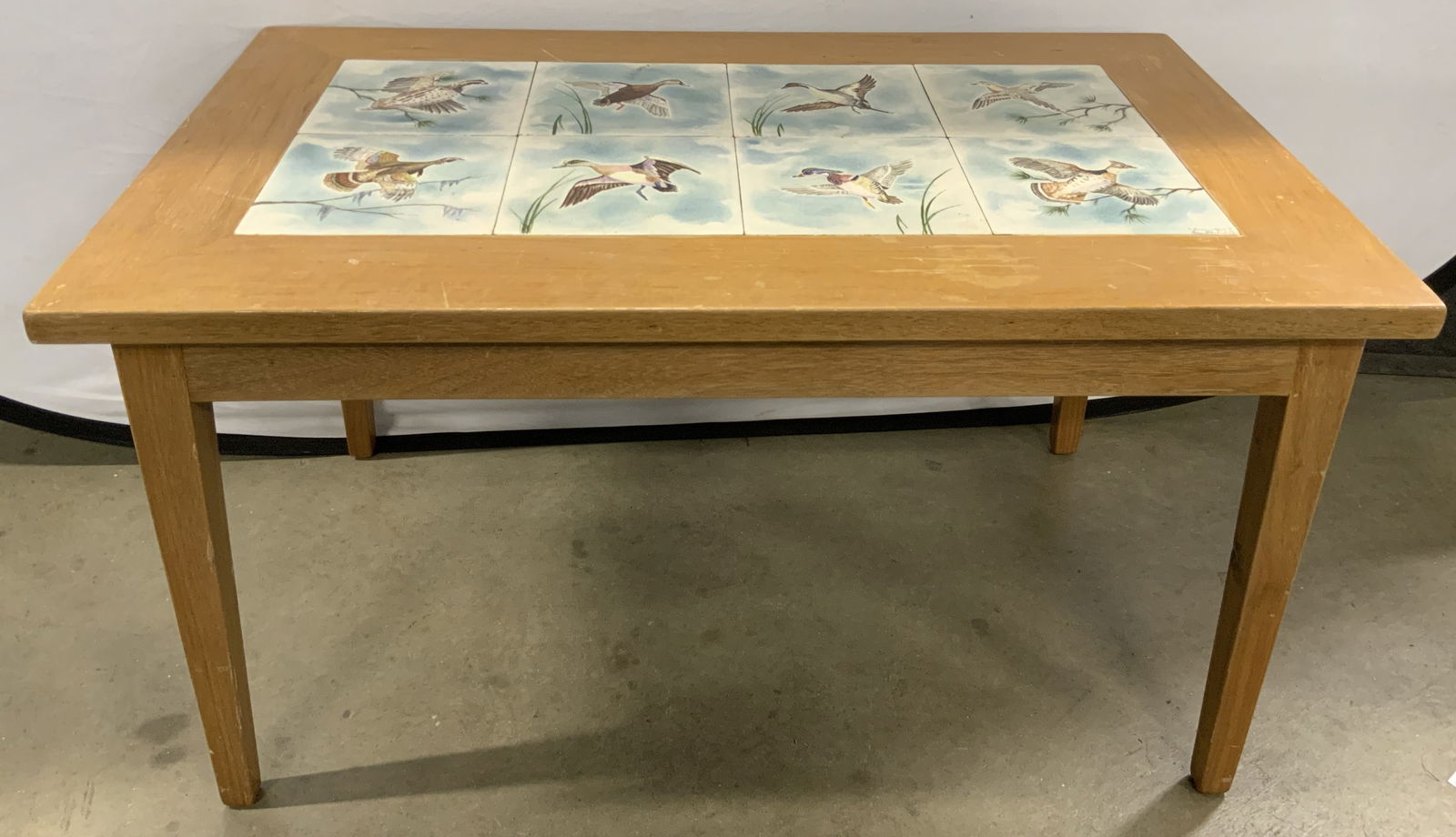 Vntg Sign Hand Painted Bird Tile Wooden Side Table (1 of 11)