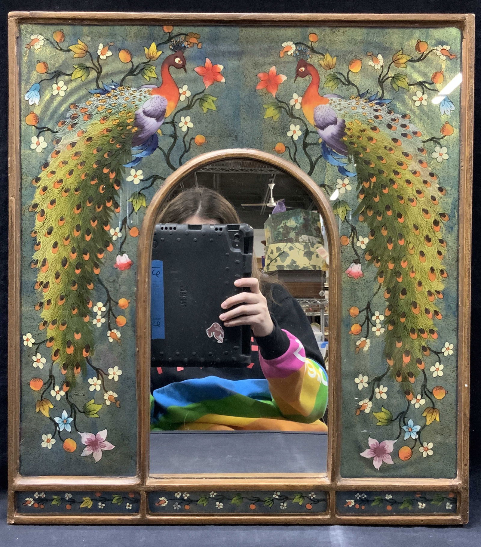 Vtg Hand Painted Peacock Wall Mirror (1 of 7)